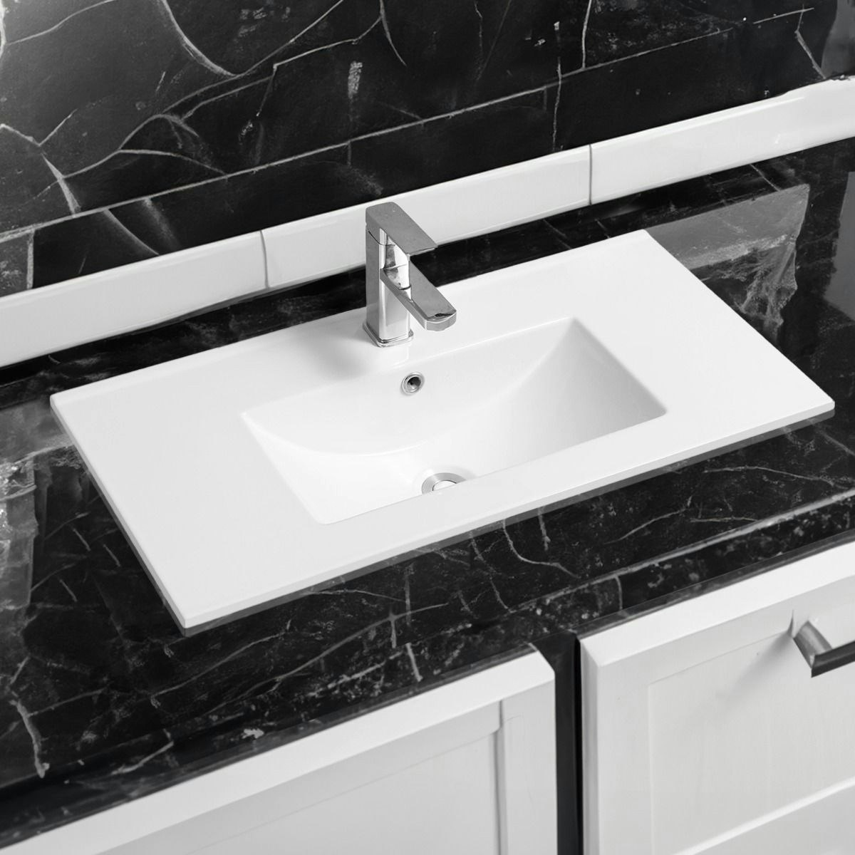 Rackhams White 4003 Ceramic 81Cm Thin-Edge Inset Basin With Deep Scoop - Ceramic - 81Cm