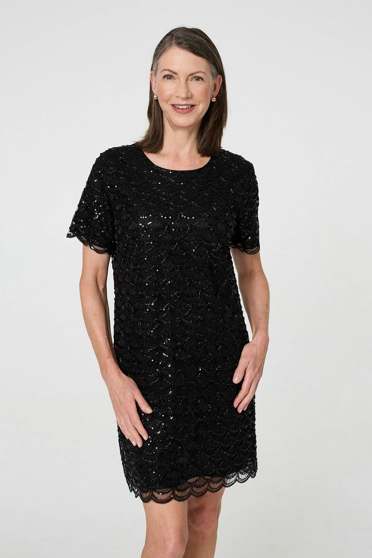 Izabel London Black Sparkly Embellished Short Shift Dress - 14
