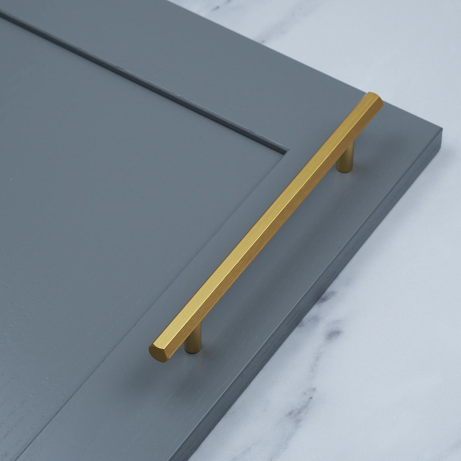 Handle & Home Brushed Brass Hexagon T-Bar Cabinet Handle & Knob - 160Mm Handle
