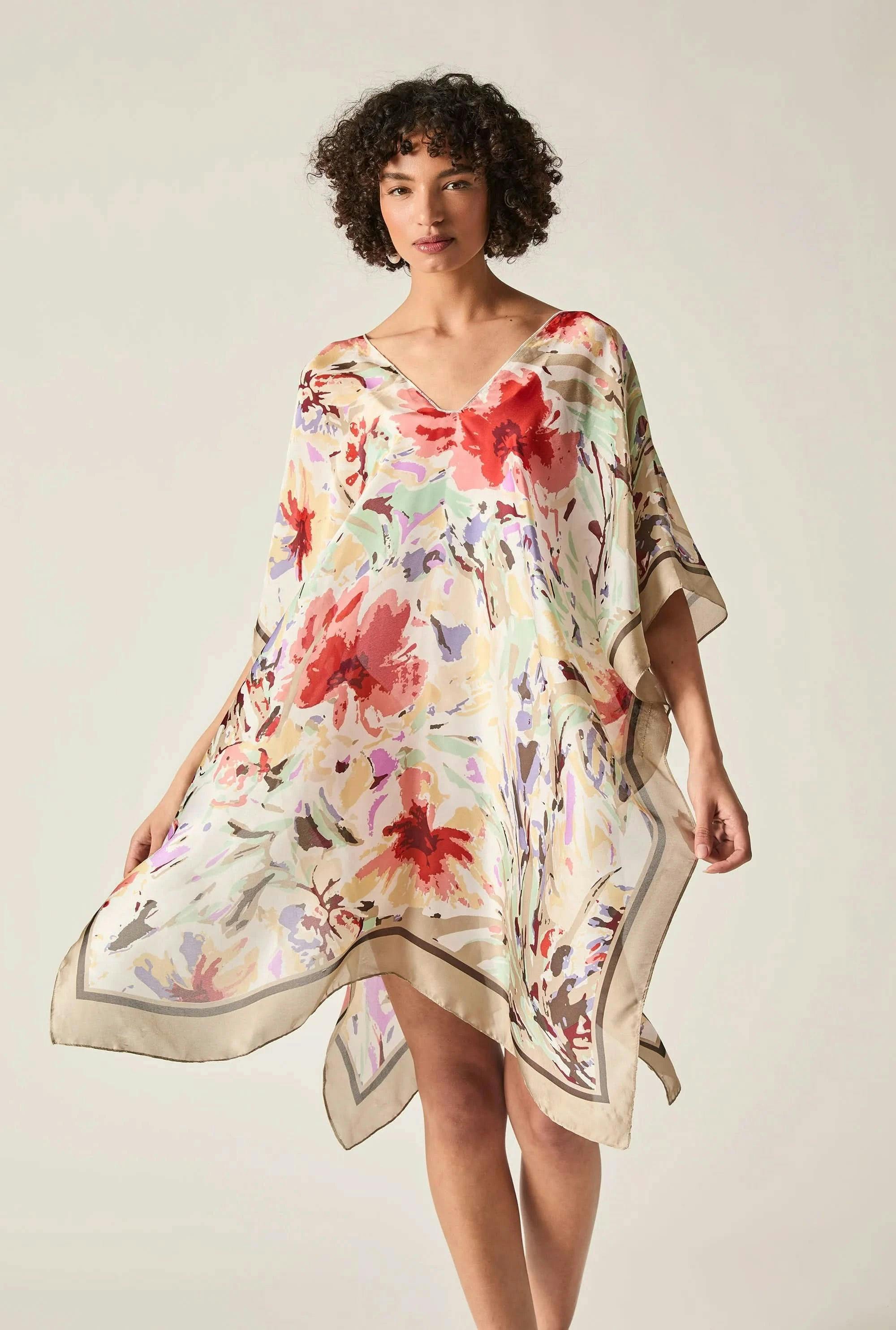 James Lakeland Beige Floral Mosaic Kaftan