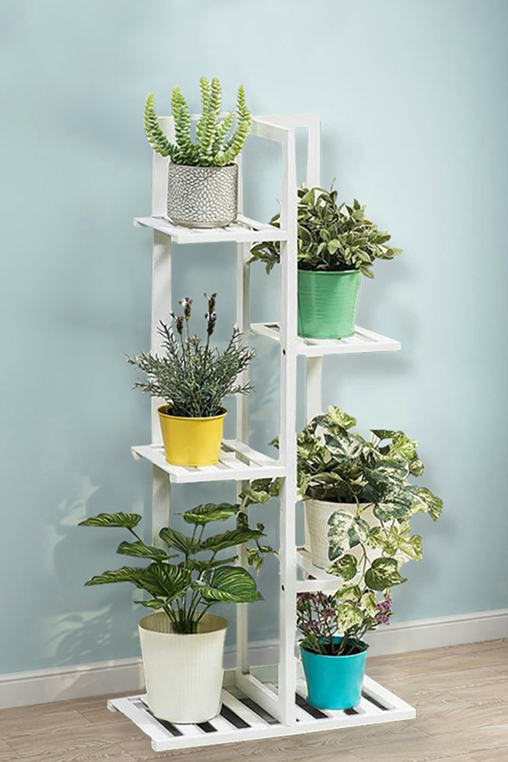 Rackhams White 5-Tier Rustic Wooden Potted Garden Plant Stand Rack Holder 103Cm H
