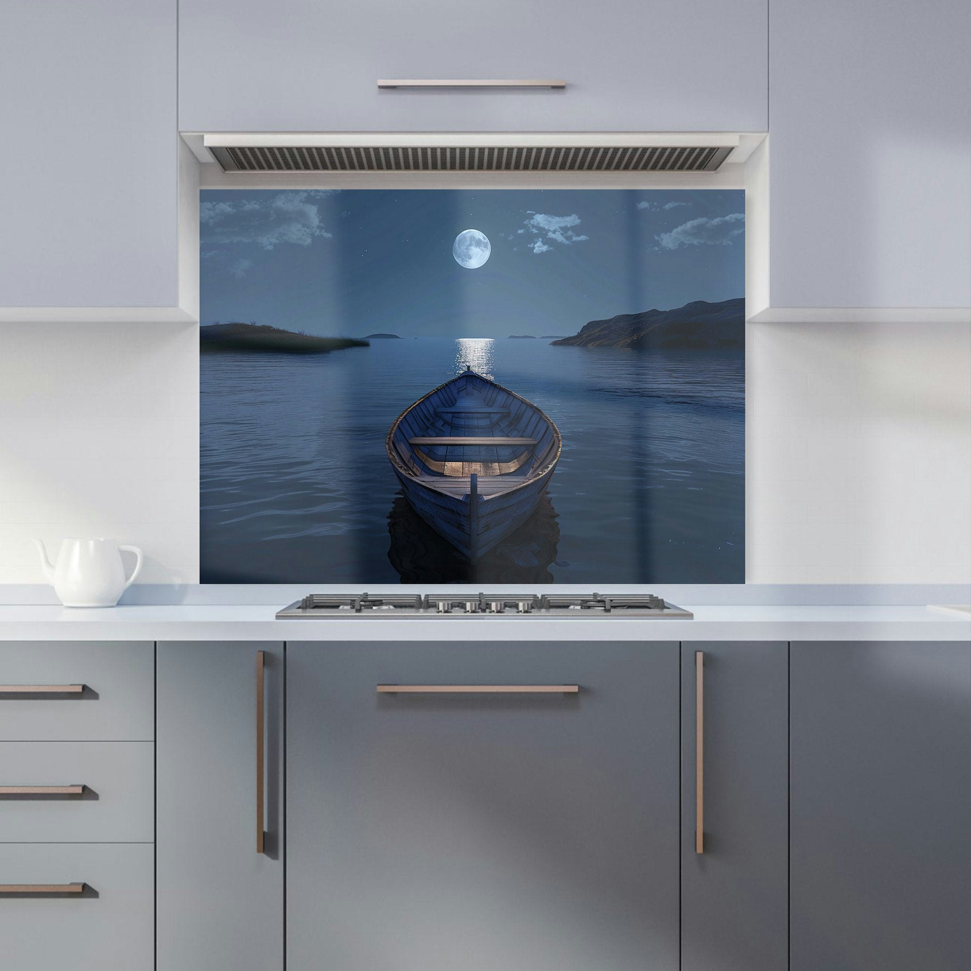 Rackhams Blue Moonlit Serenity On Quiet Waters Kitchen Splashback - W900mm X H650mm