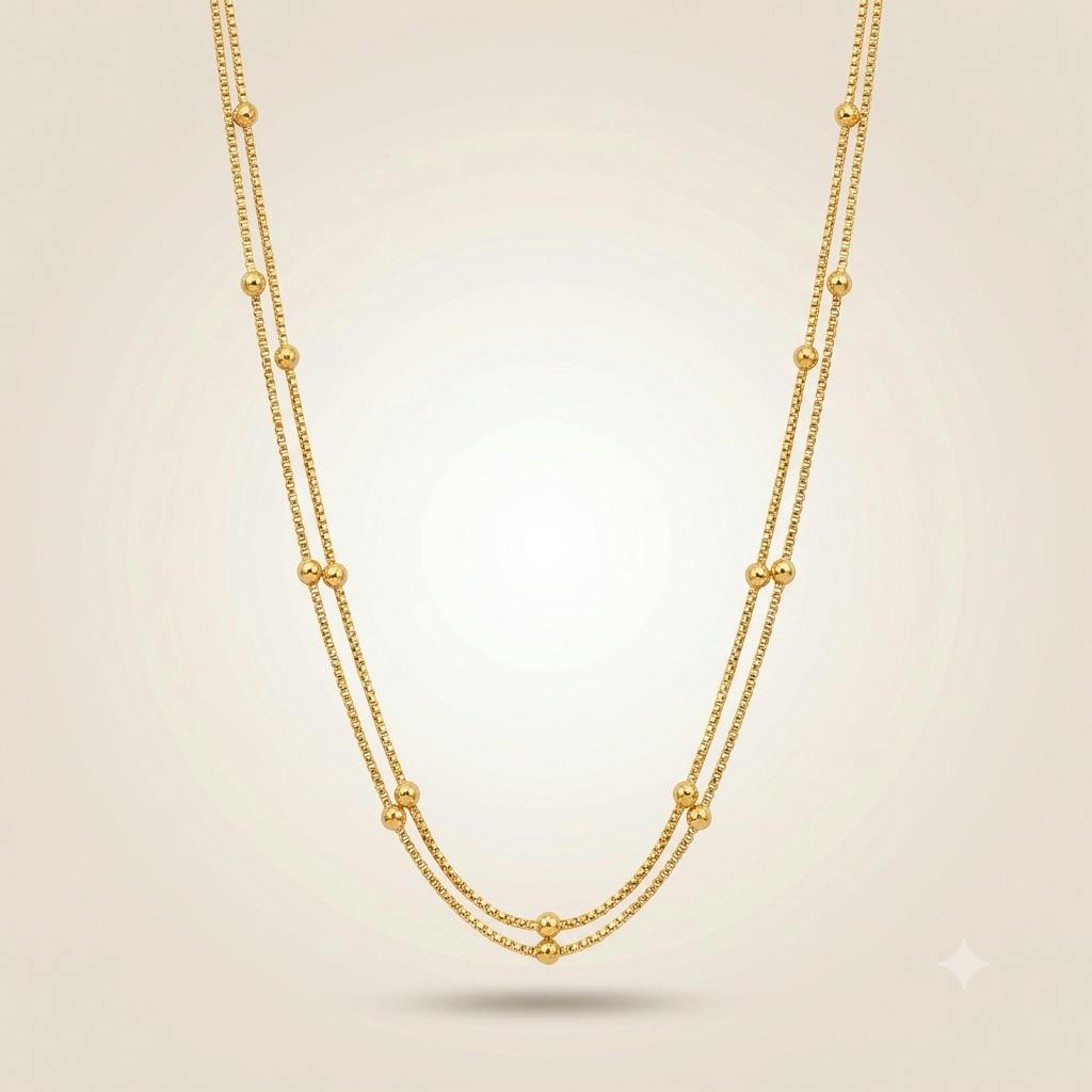 The Colourful Aura Women's Gold Double Strand Satellite Chain Necklace 18K Plated 18 In | Size: 18 Inches - Image 4