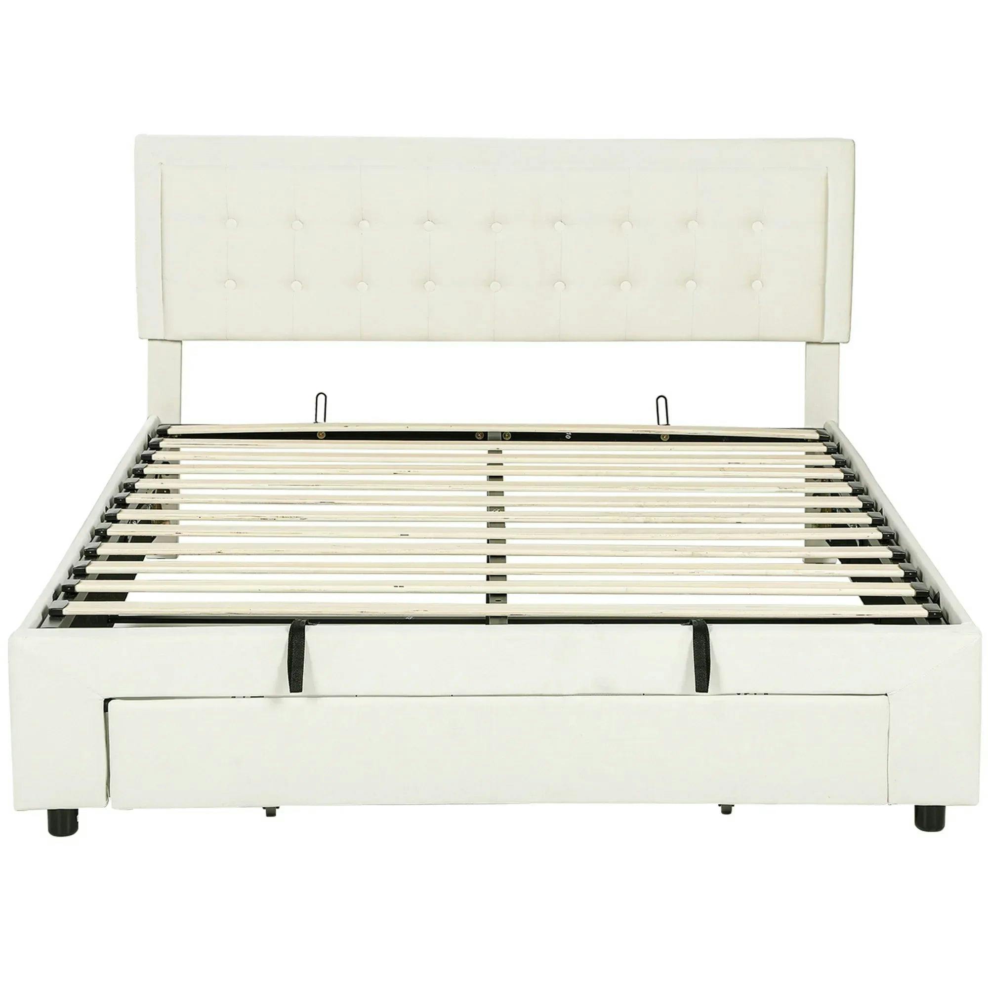 Size Bed Frame King Storage Adjustable Headboard Cream - Image 5