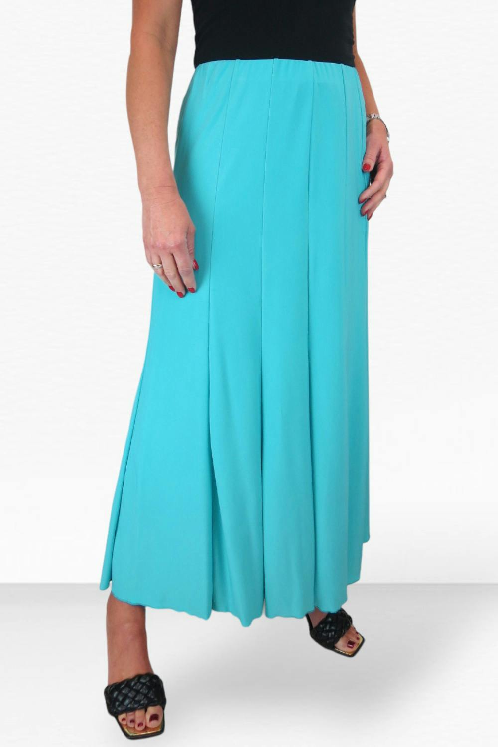 Paulo Due Women's Turquoise Panelled 38" Elastic Waist Maxi Skirt - 10-12