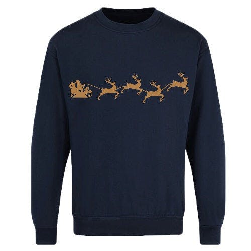 Coolandnew Unisex Adults Xmas Printed Sweatshirt Santa Reindeer - Navy - Xs