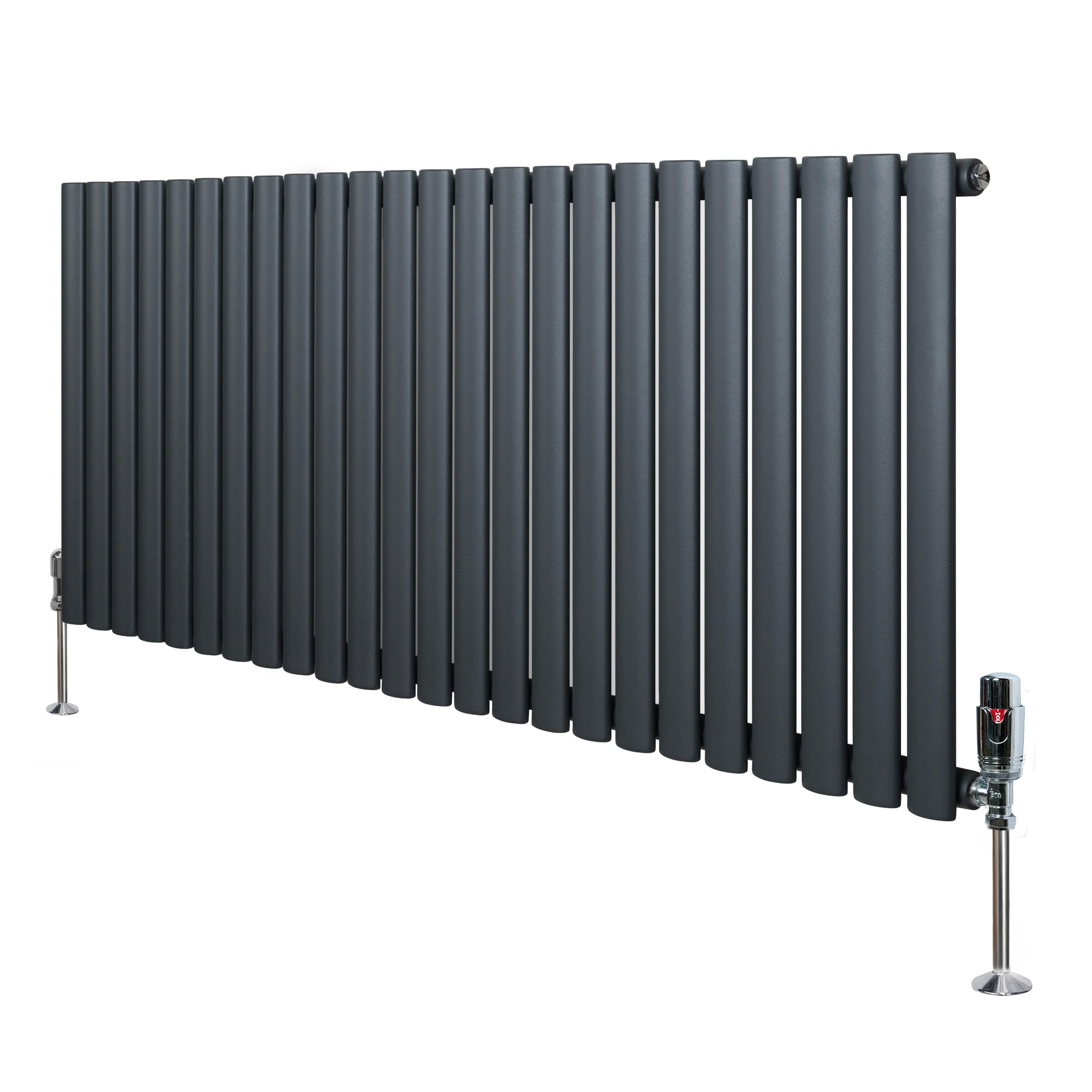 Monstershop Anthracite/Grey Oval Single Column Radiator & Valves – 600Mm X 1440Mm –