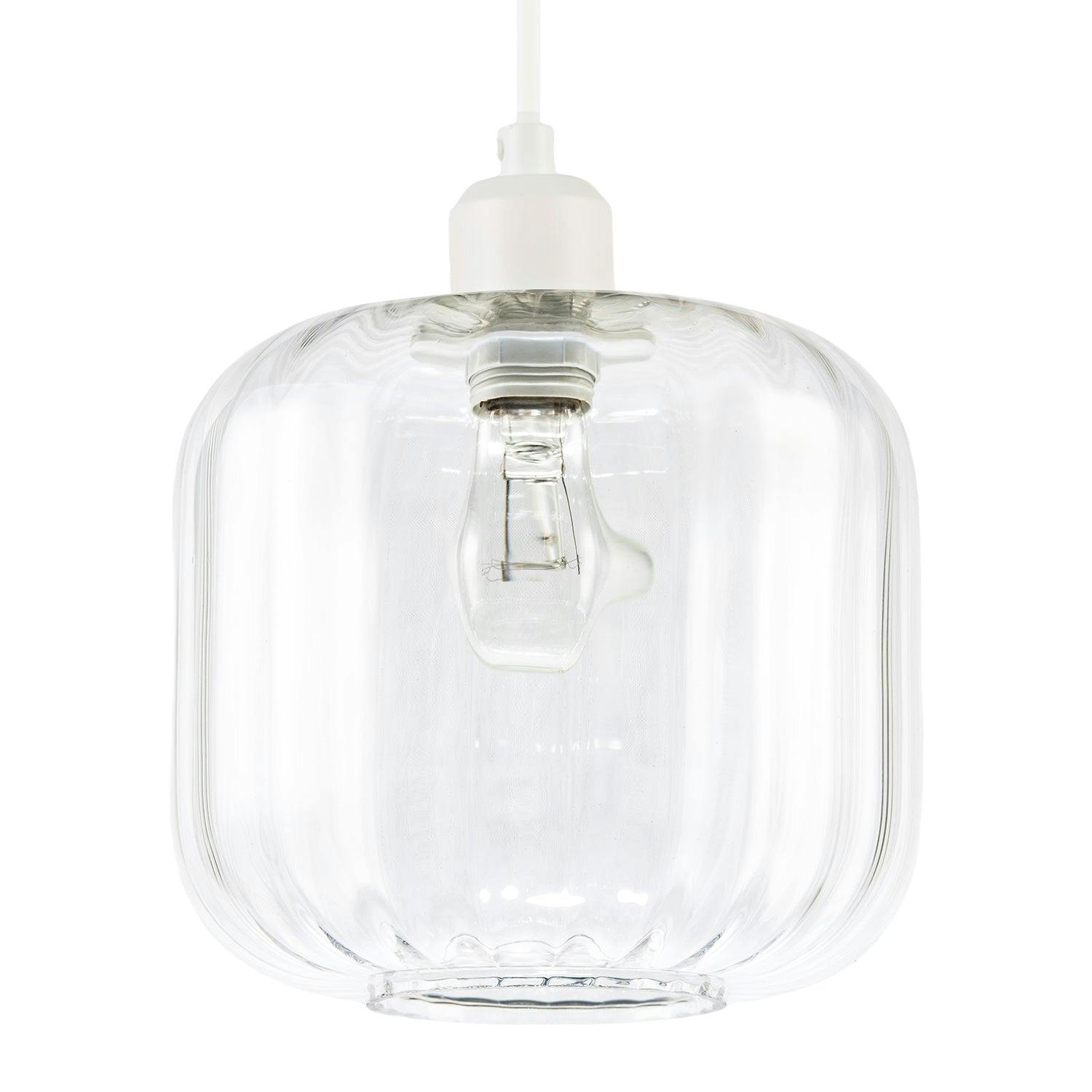 Rackhams Light Contemporary Transparent Glass Wide Ribbed Square Pendant Shade