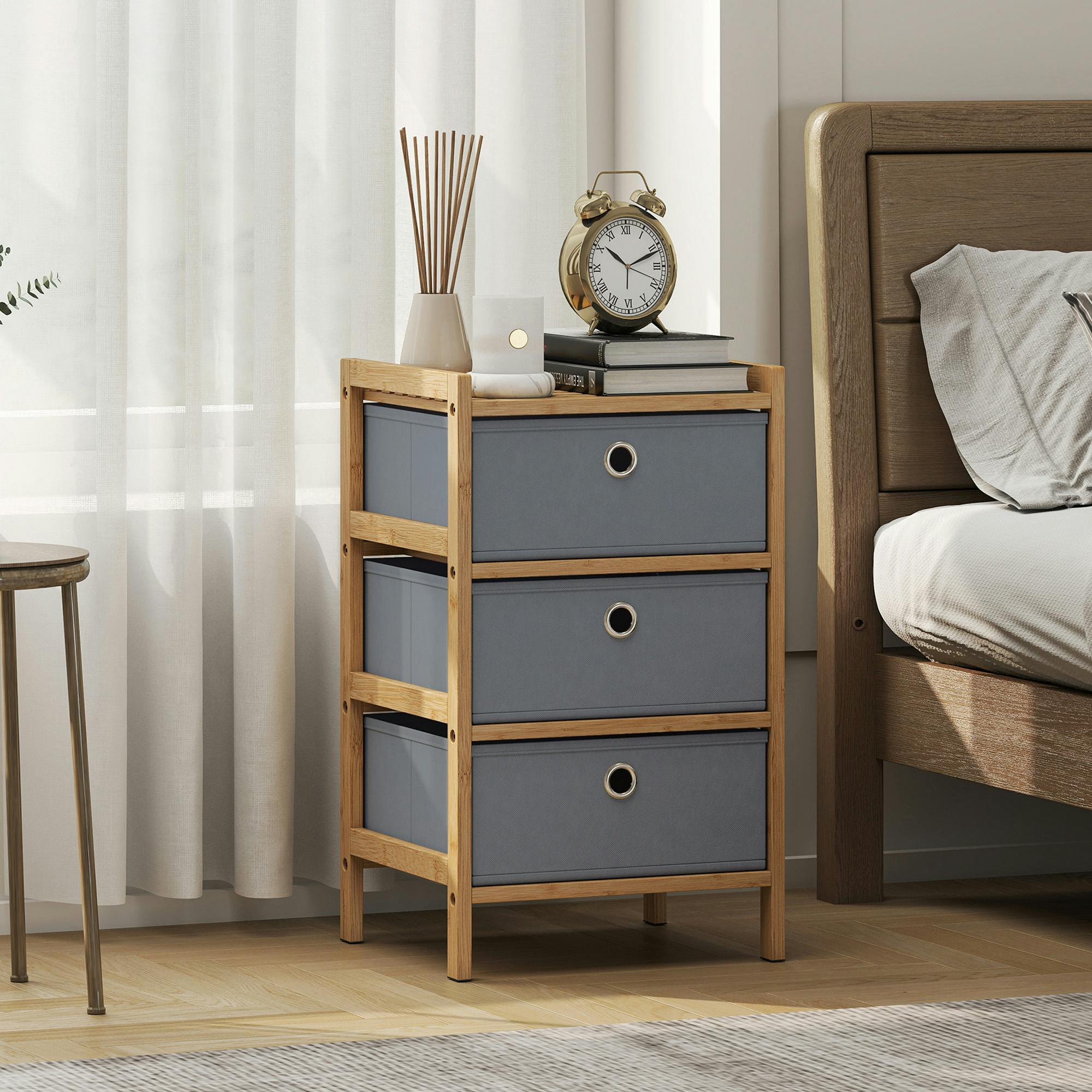 Rackhams Light/Grey Chest Of Drawers, 3 Drawers Dresser With Bamboo Frame - 33 X 29 X 55 Cm - 3
