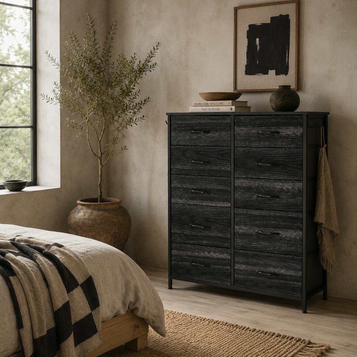 Wyld Haus Black Mirizi Fabric And Metal 10 Drawer Storage Chest