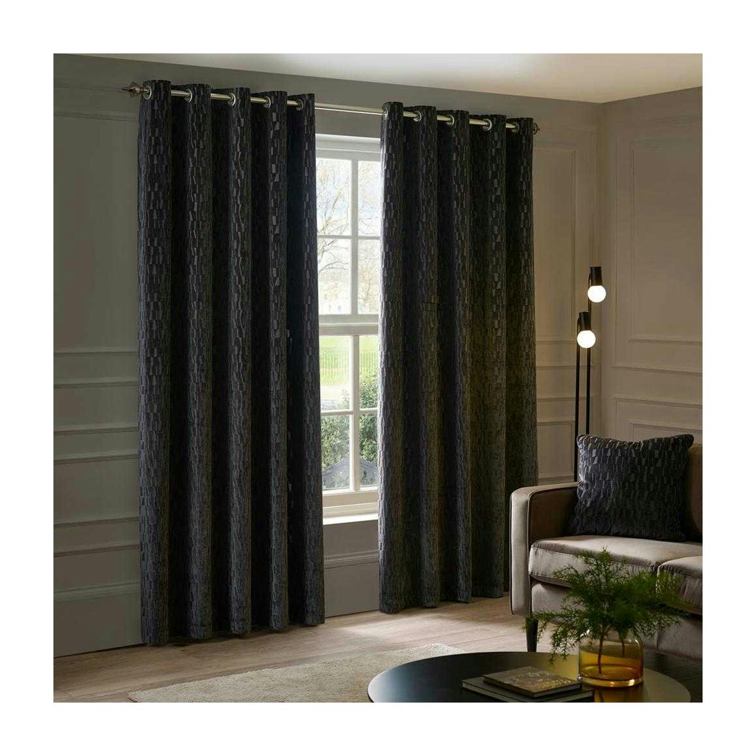 Rackhams Manhattan Velvet Eyelet Curtains - Charcoal - 168Cm X 229Cm - Charcoal - 100% Polyester