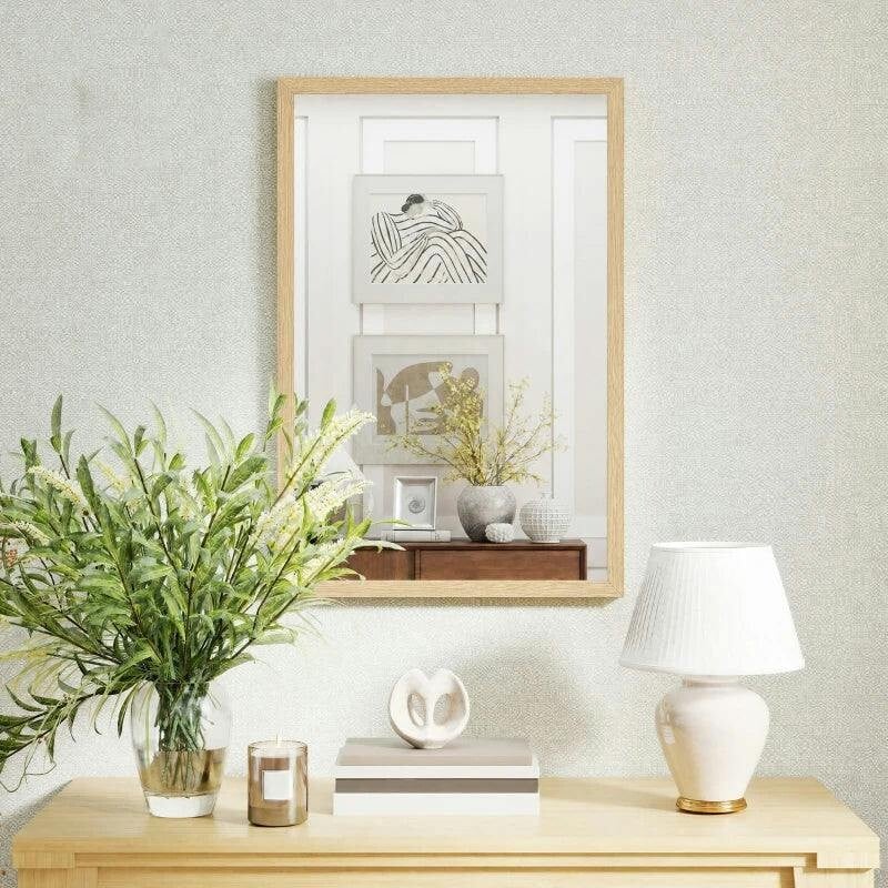 Homcom Unisex Natural Wall Bathroom Mirror For Home Decor, Vanity Mirror In | : Medium - Image 4