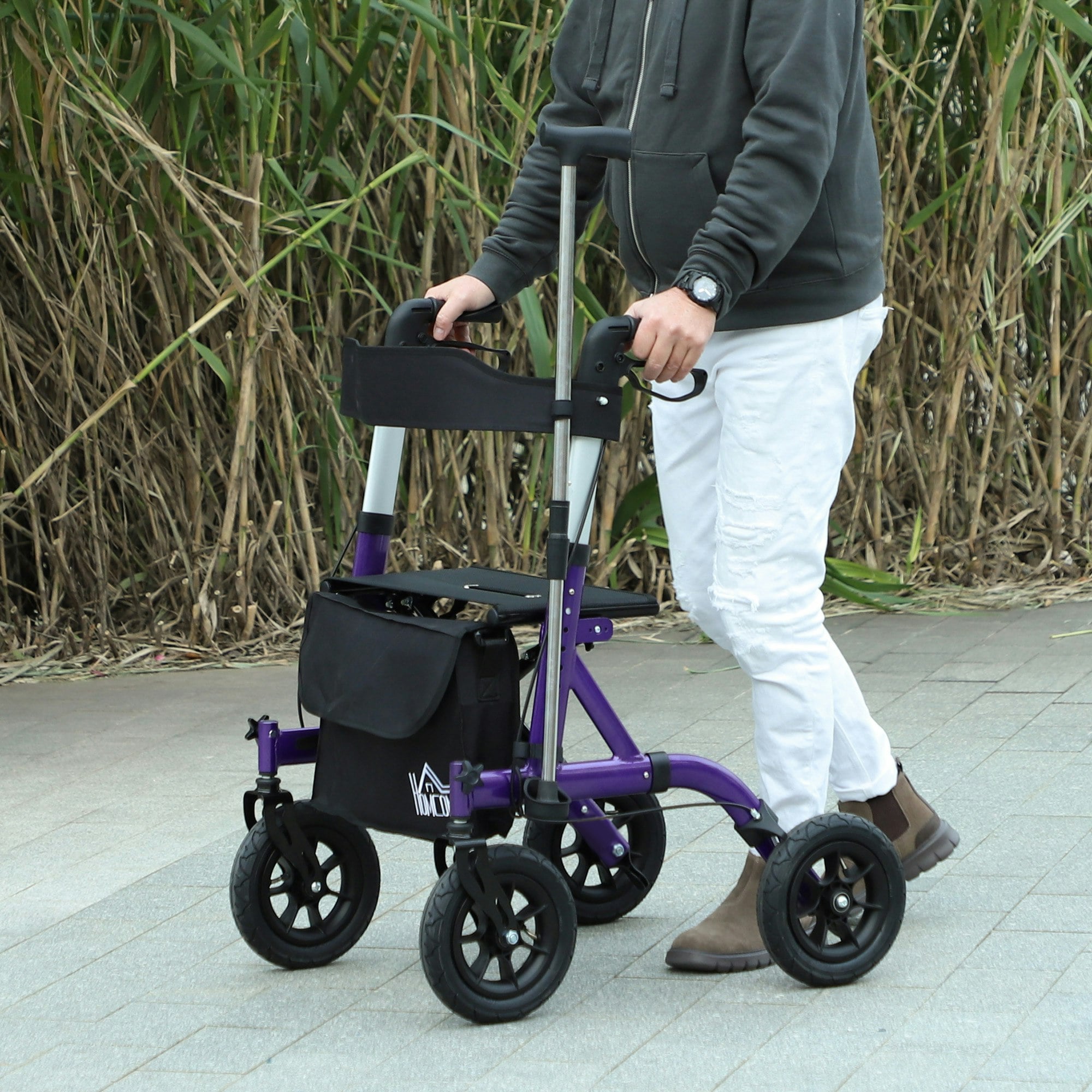 Homcom Rollator Walker With Seat, Backrest, Bag, All-Terrain Wheels