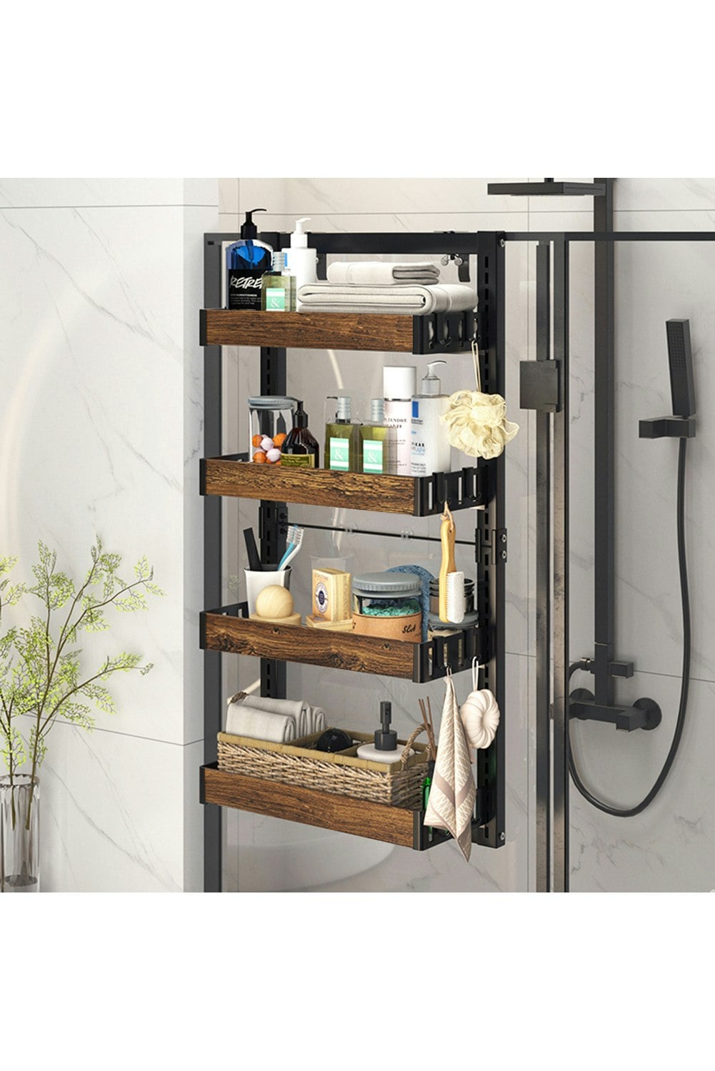 Rackhams Brown 4 Tier Hanging Detachable Shower Caddy Shelf Kitchen Pantry Organizer Over Door No Drilling