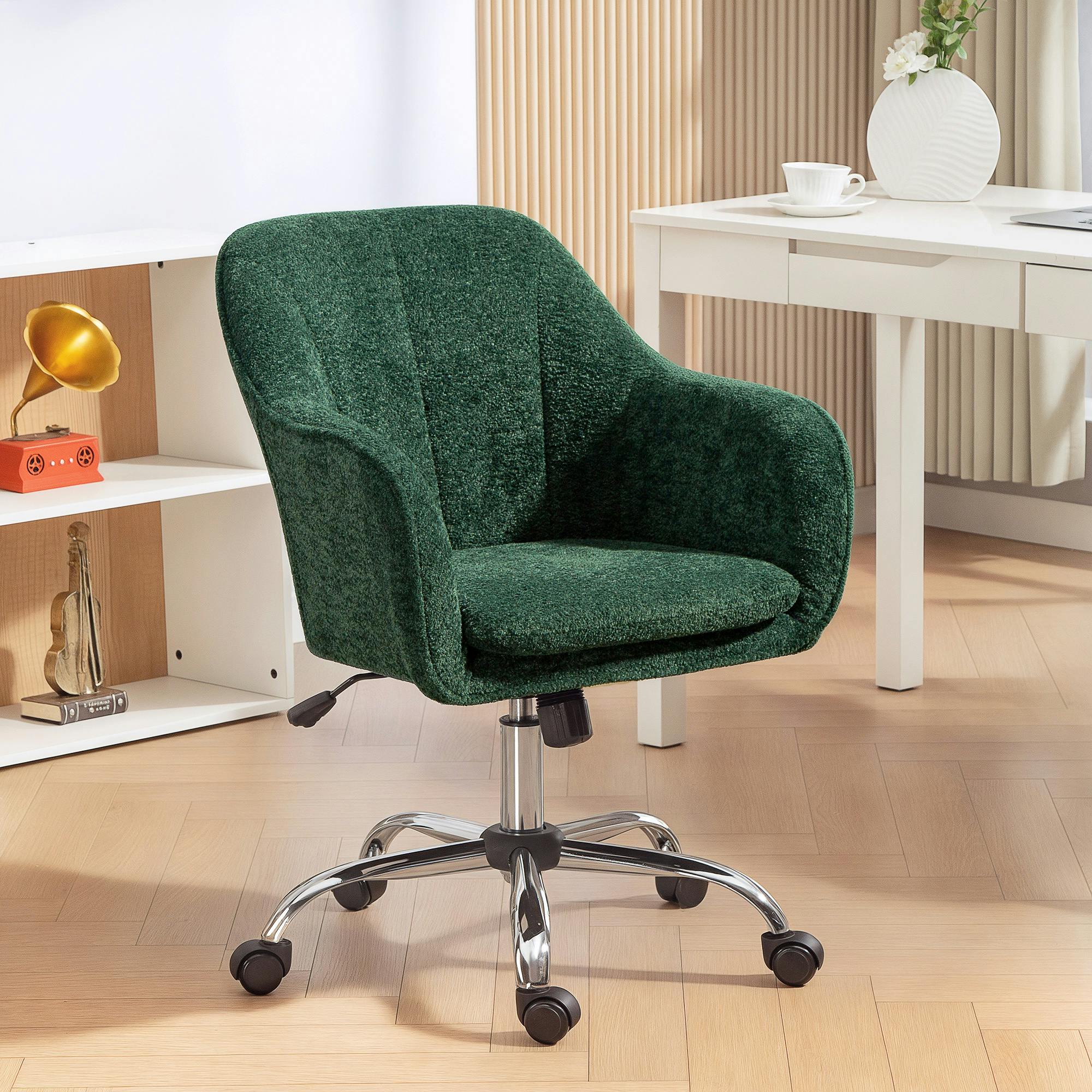 Homcom Dark/Green Modern Velvet Office Desk Chair - Yes - Office Chair