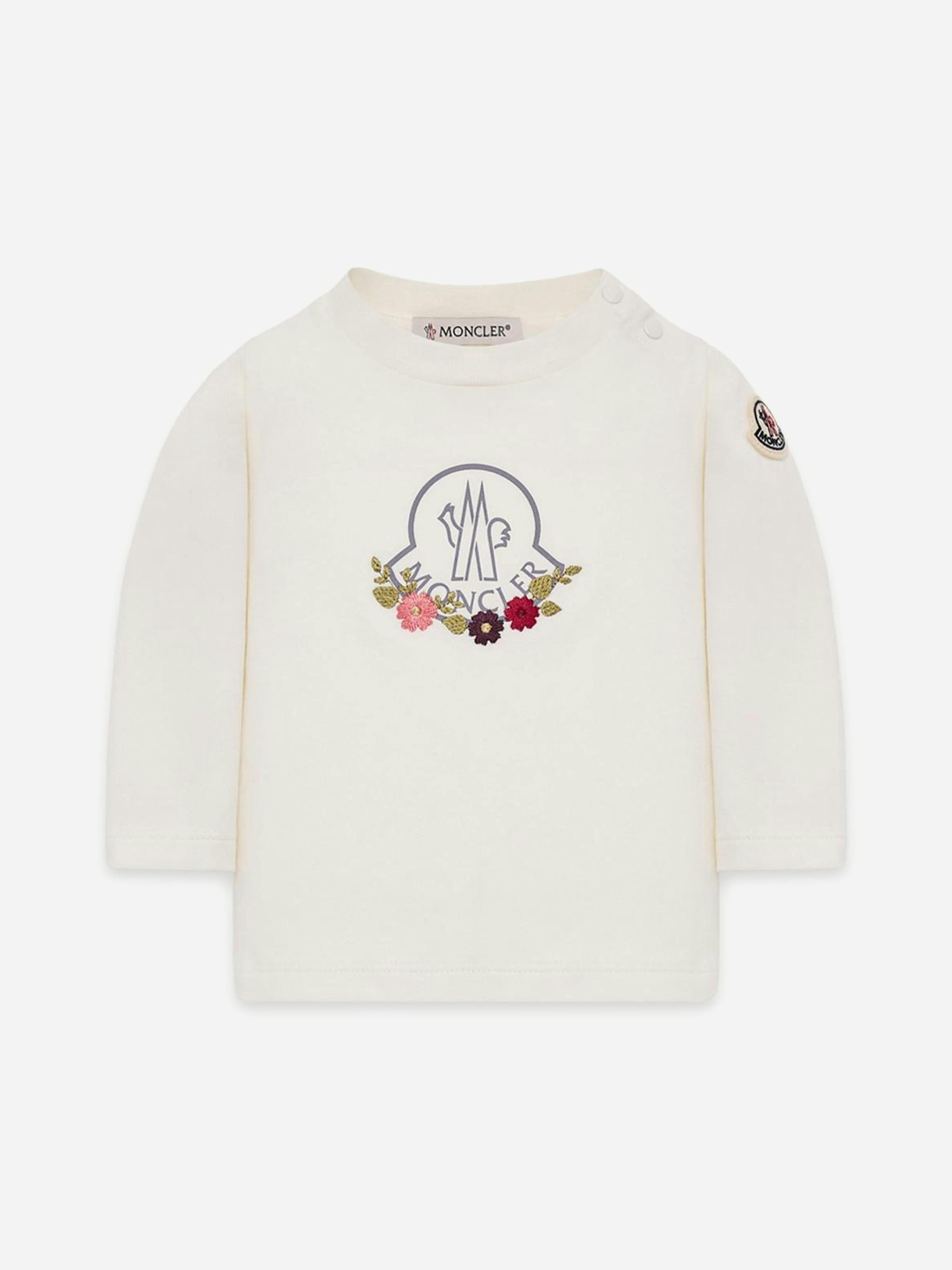 Moncler Enfant Women's Ivory Baby Girls Long Sleeve Logo T-Shirt In - 9-12 Mths