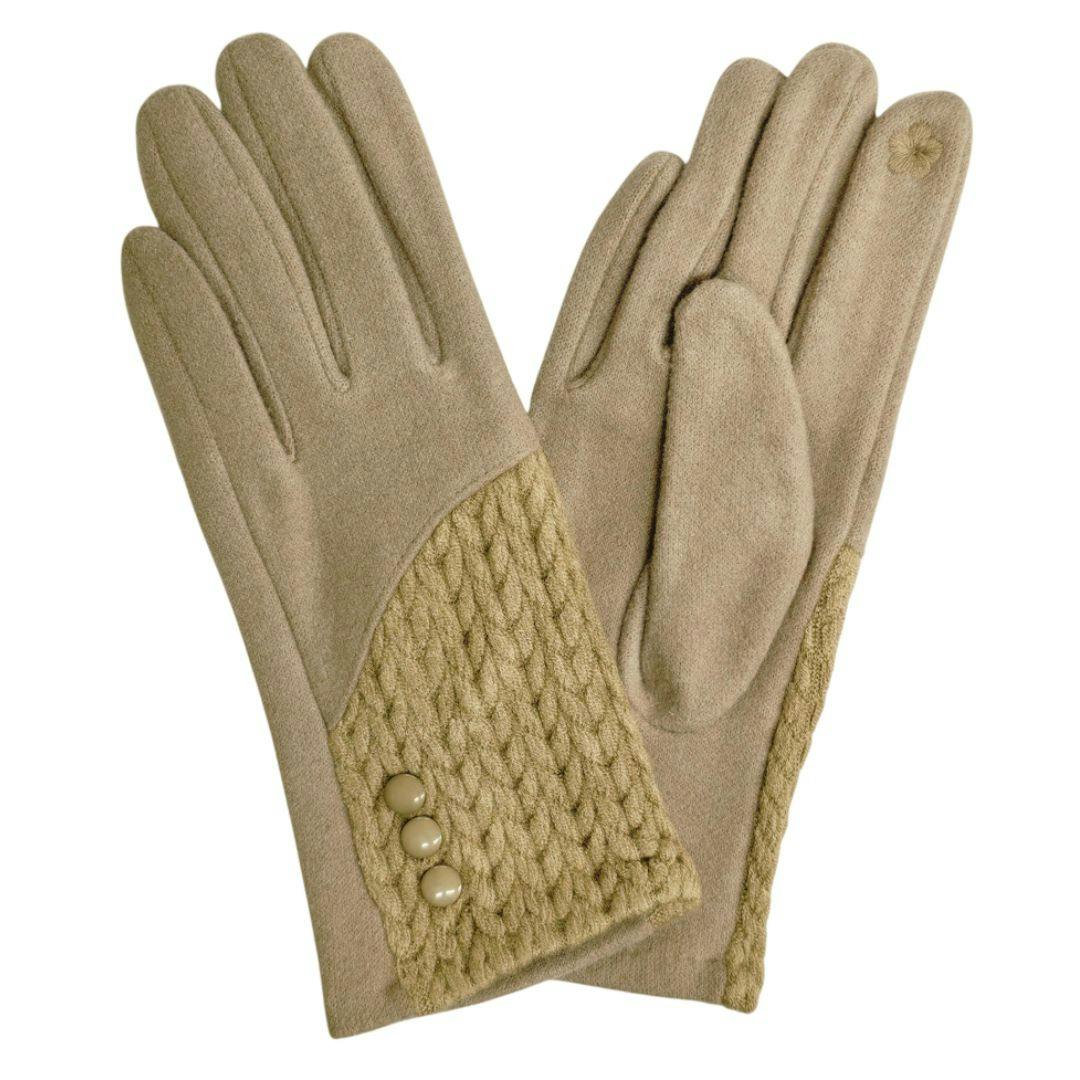 Love Emvy Women's Beige Cashmere Blend Gloves With Button Detailing
