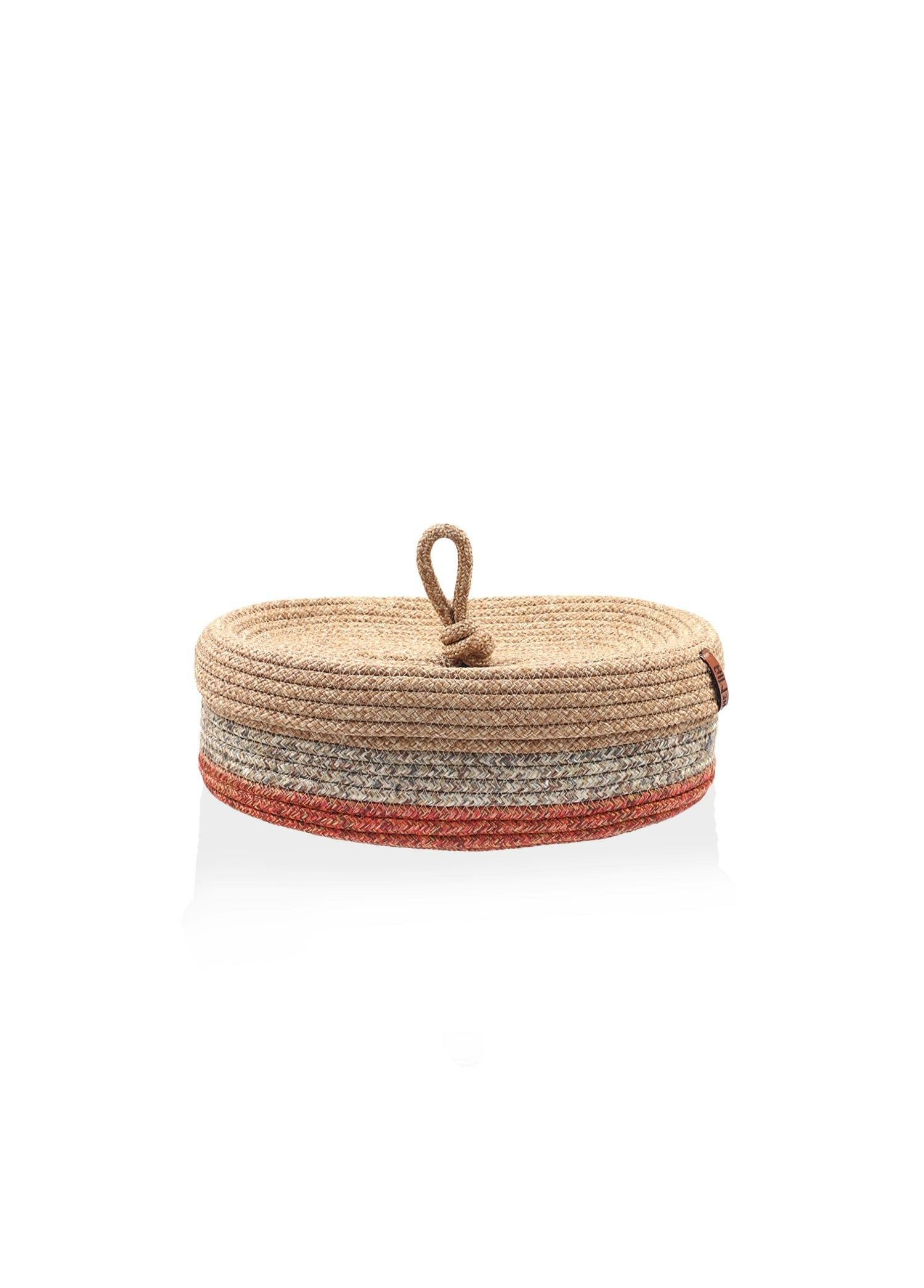 Rackhams Orange/Grey Jute Handwoven Storage Basket With Lid ( And Grey)