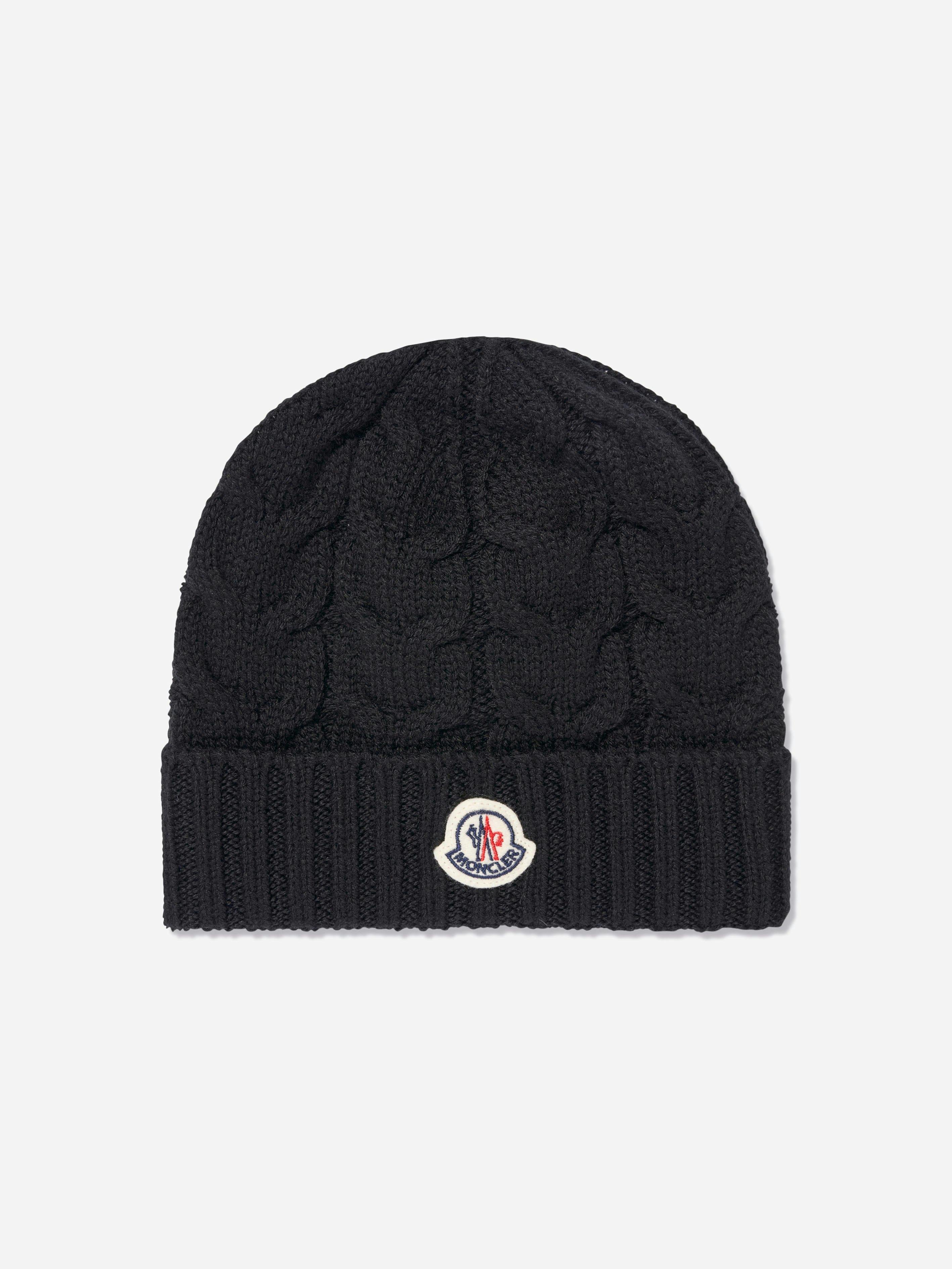 Moncler Enfant Boys Black Kids Wool Cable Knit Beanie Hat In - 6 - 8 Yrs M (52-54 Cm)