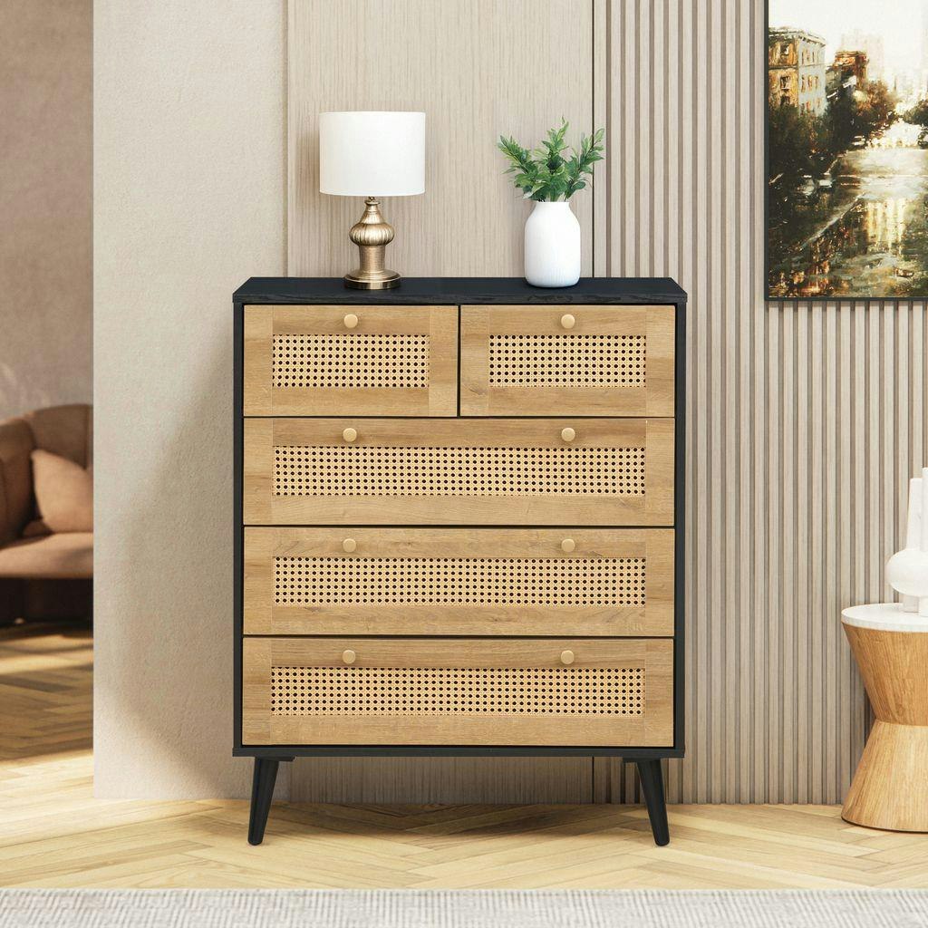 Swish Furniture Black Manila Rattan 3+2 Chest Of Drawers - And Pvc Rattan