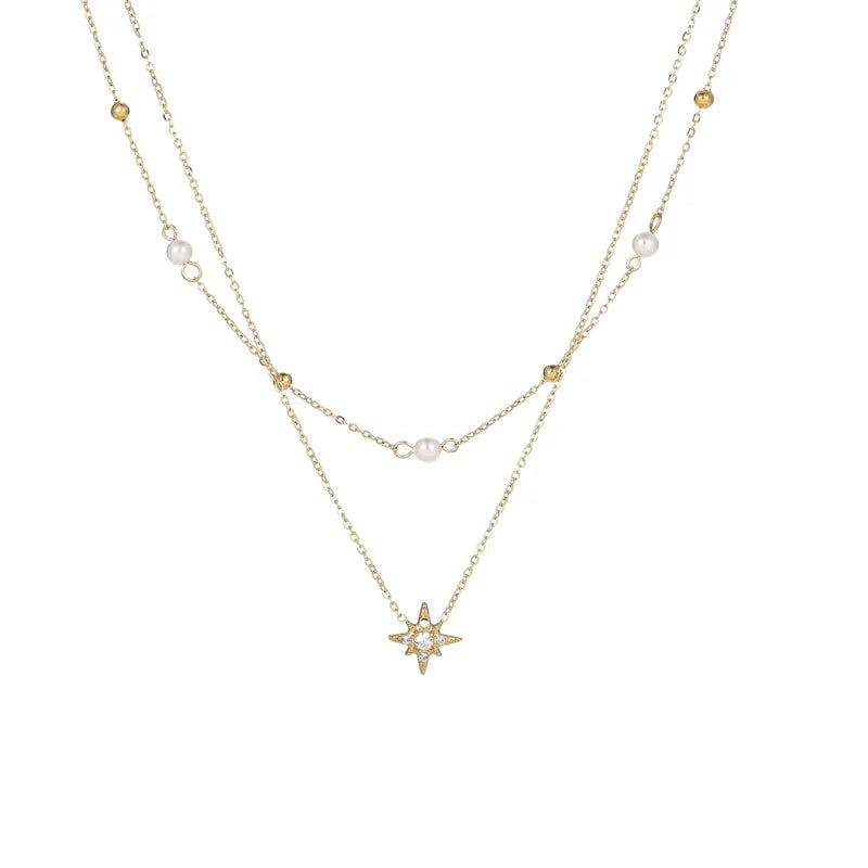 Elk & Bloom Gold 14K Double Star Satellite Pendant Necklace - No Thank You