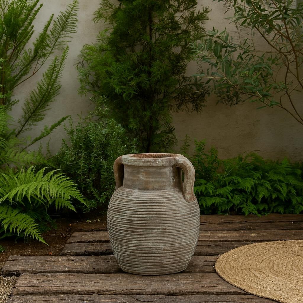 Wyld Haus Brown Meadowhaze Stoneware Amphora Soft Wide Vase With Handles