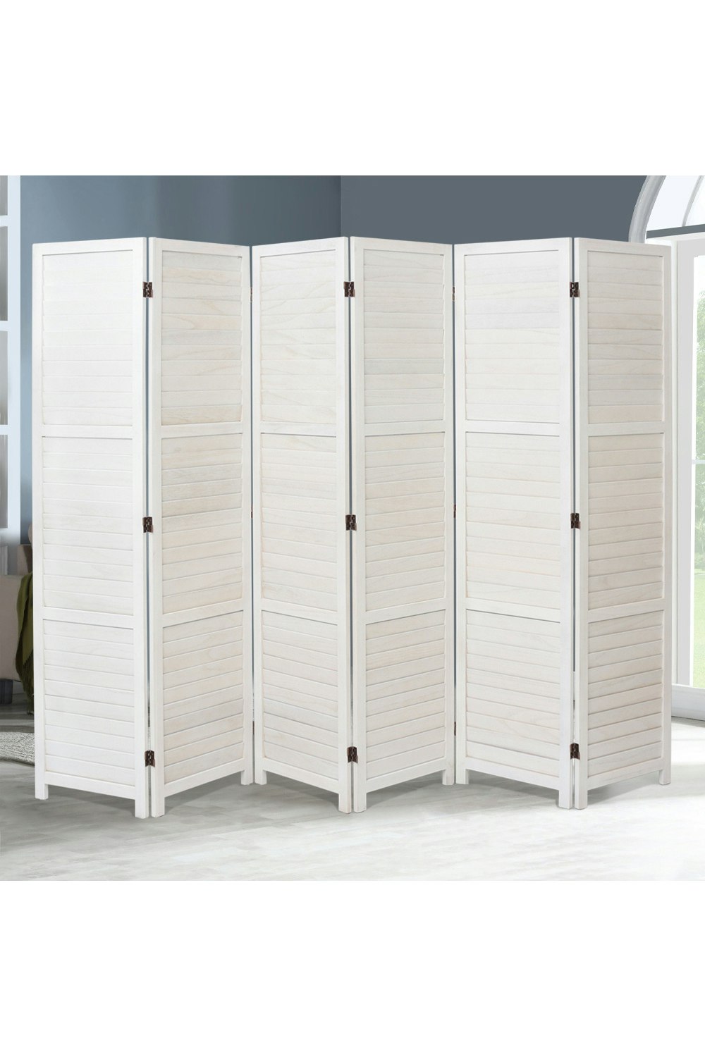 Living And Home White Folding Solid Wood Room Divider