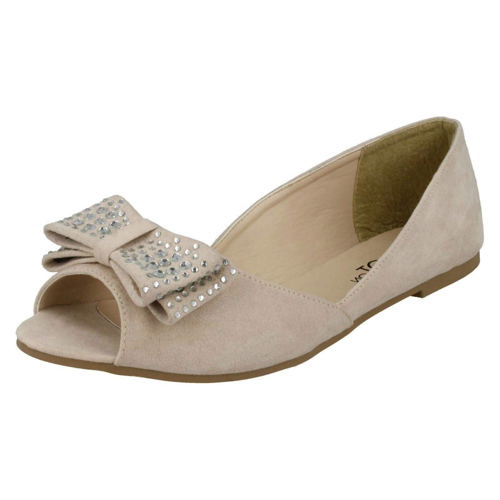 Spot On Women's Peep Toe Ballerinas - Nude - Uk 7