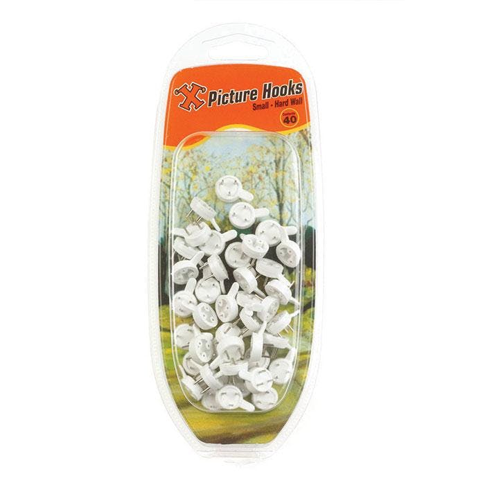 Rackhams White Hard Wall Hooks Small Nylon 40Pk - One Colour - One Colour - One Size