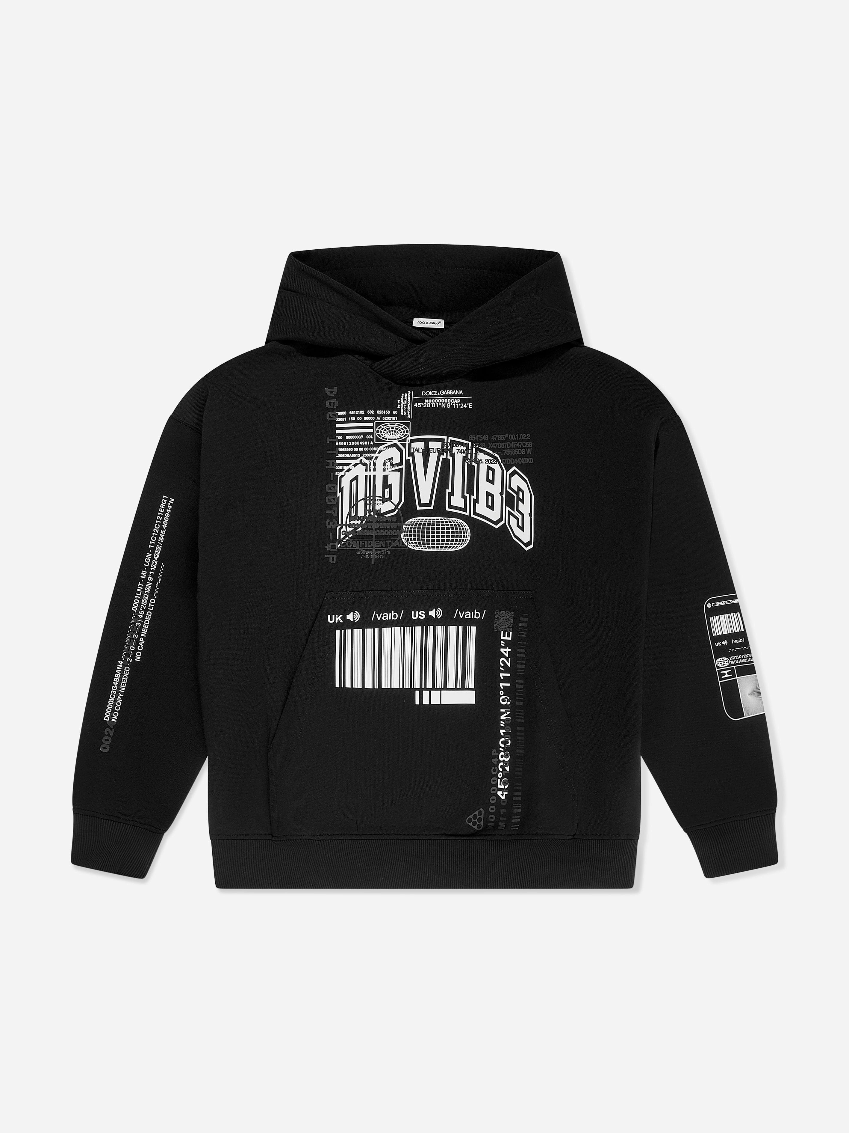 Dolce & Gabbana Kids Boys Black Dolce & Gabbana Dg Vibe Hoodie In - L (16 Yrs)