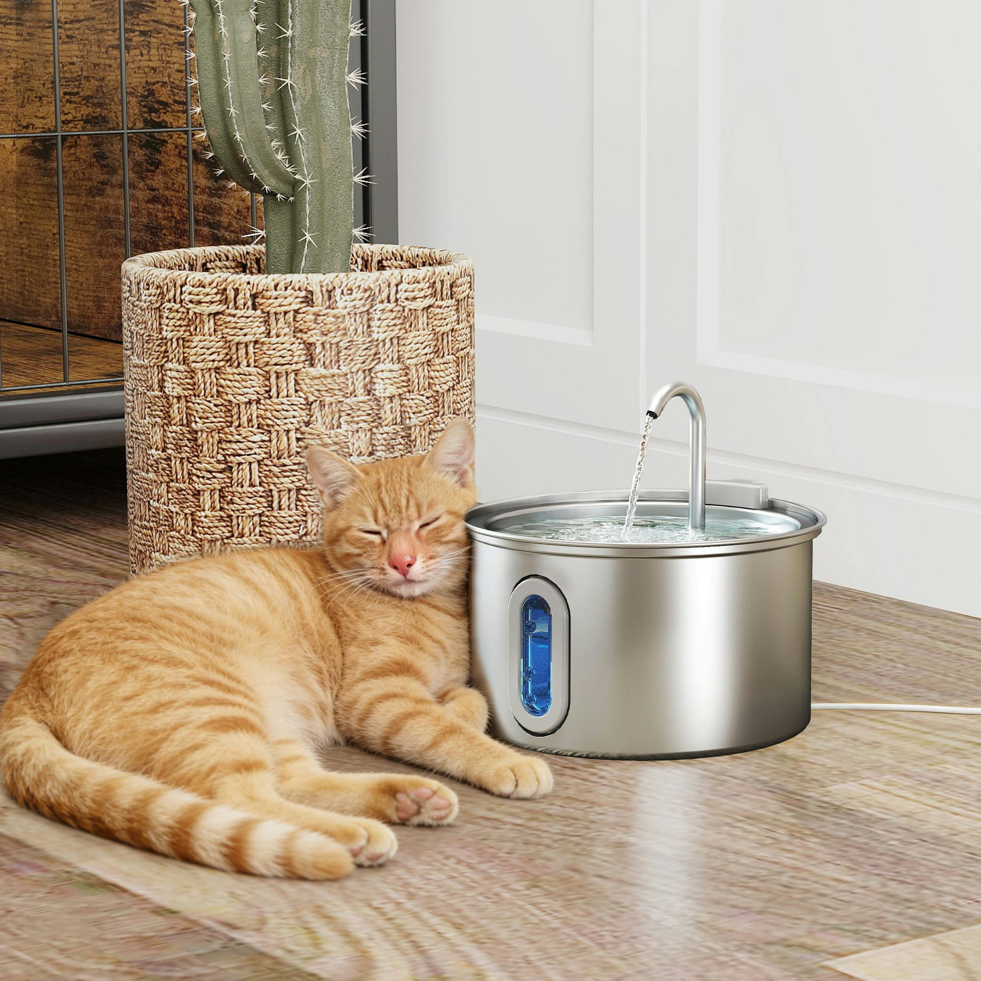 Pawhut 2.5L Cat Water Fountain For Drinking Stainless Steel Ultra-Silent