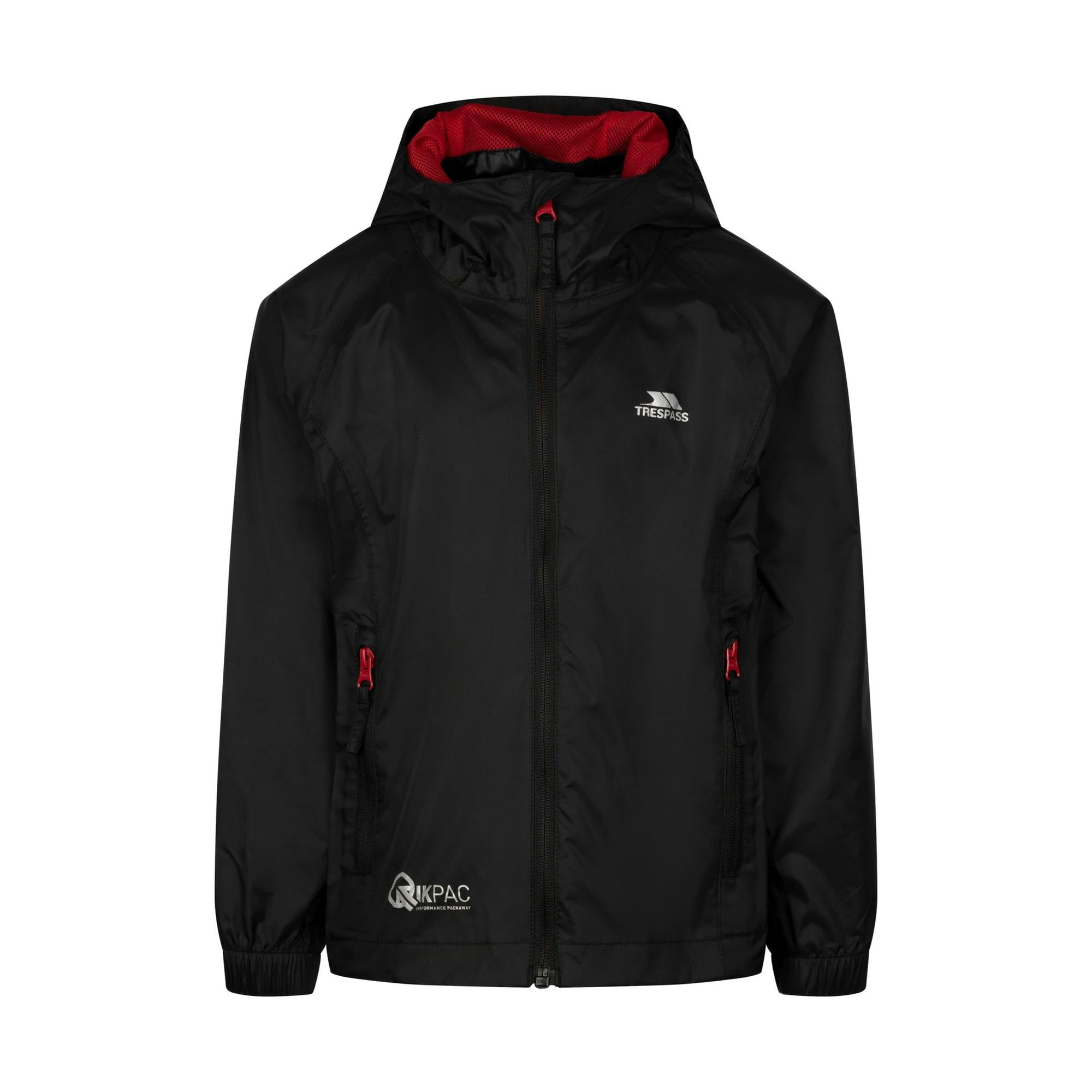 Trespass Black/Red Childrens/Kids Qikpac Packaway Jacket - 11-12 Years - 100% Polyamide