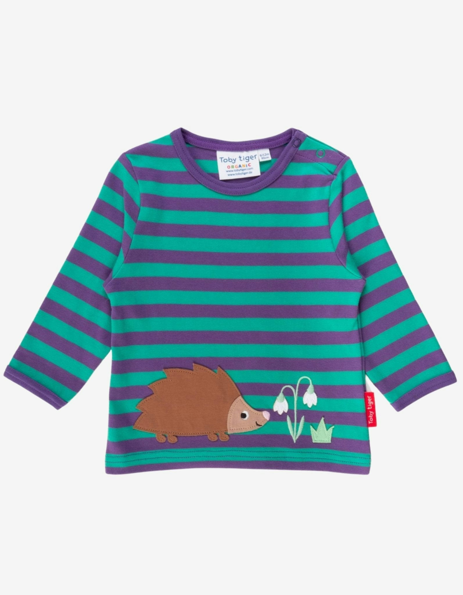 Toby Tiger Green/Purple Organic Hedgehog Applique Long-Sleeved T-Shirt - 4-5Y / 110Cm