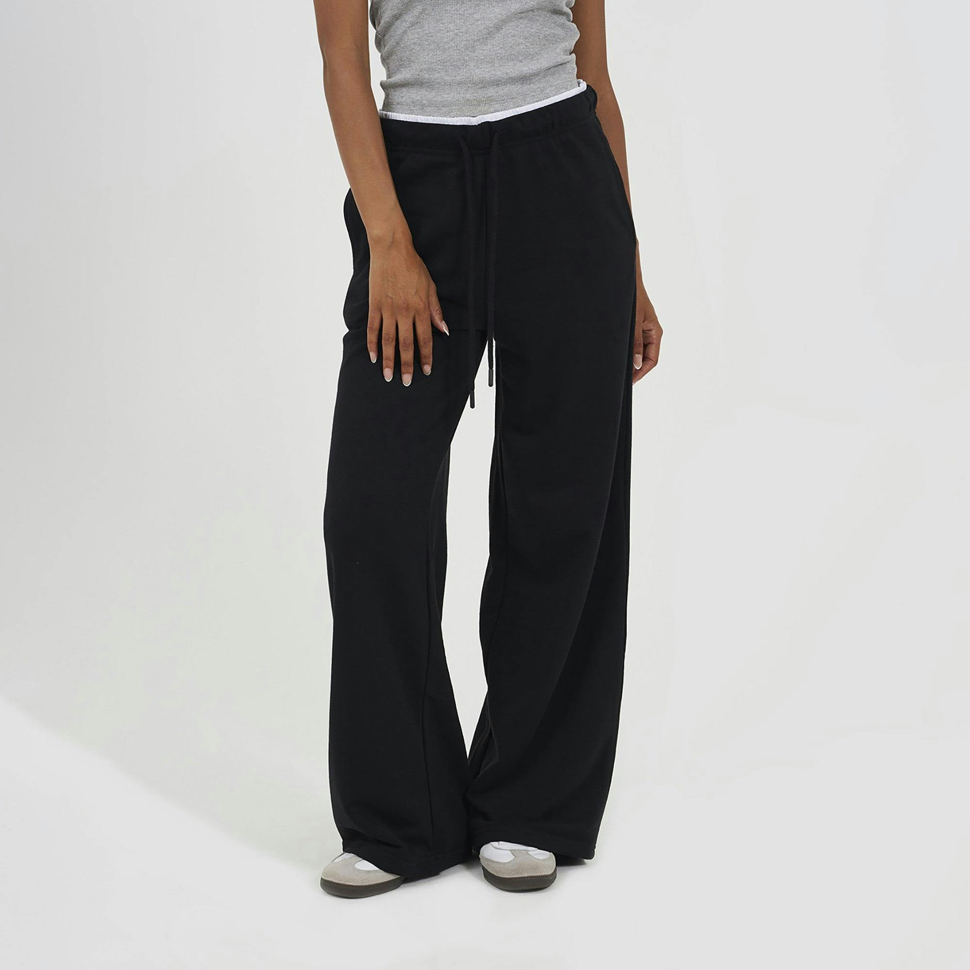 Brave Soul Black Contrast Double Waistband Wide Leg Joggers - Xl