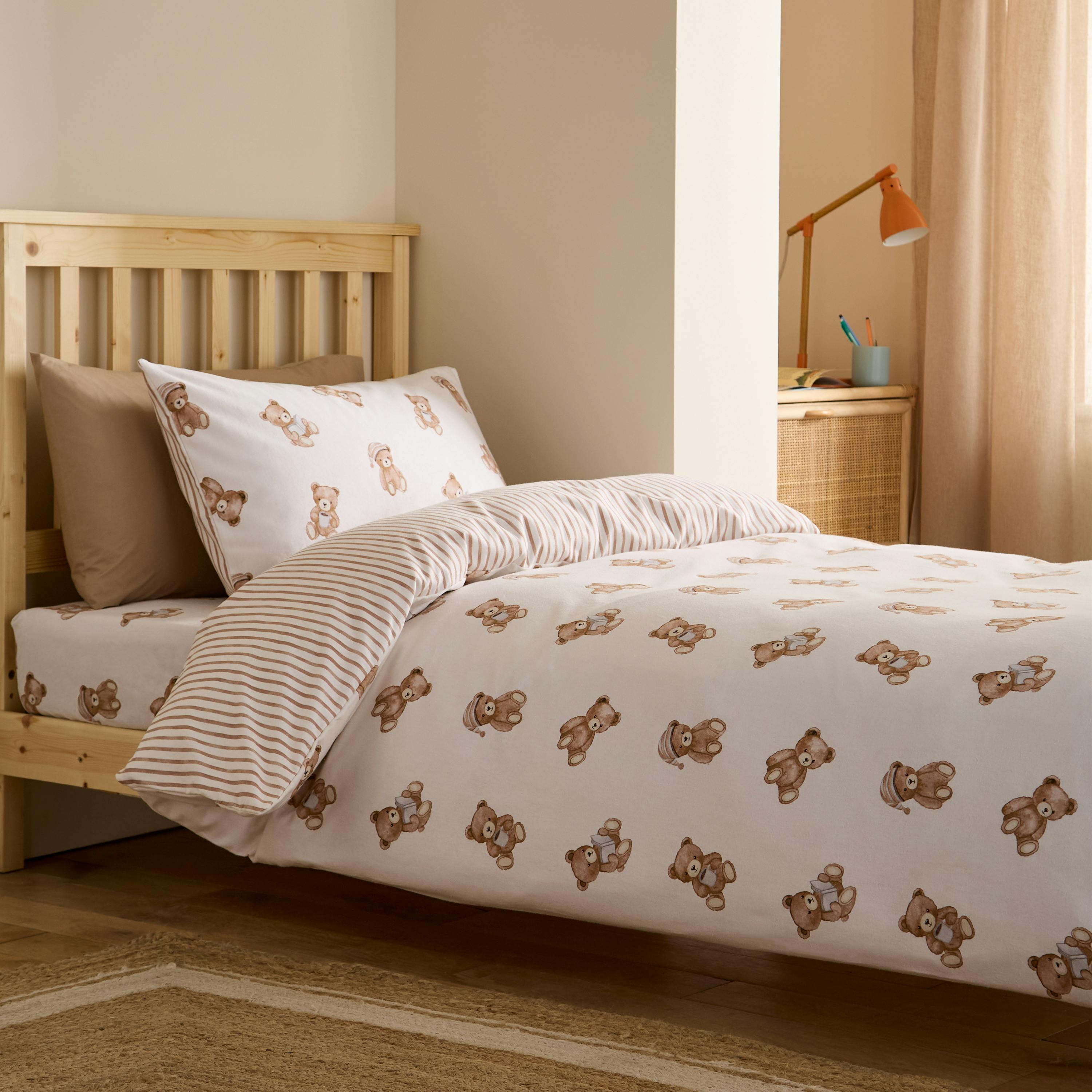 Rackhams Cream Brushed Teddy Bear Cotton Reversible Duvet Cover Set - Junior