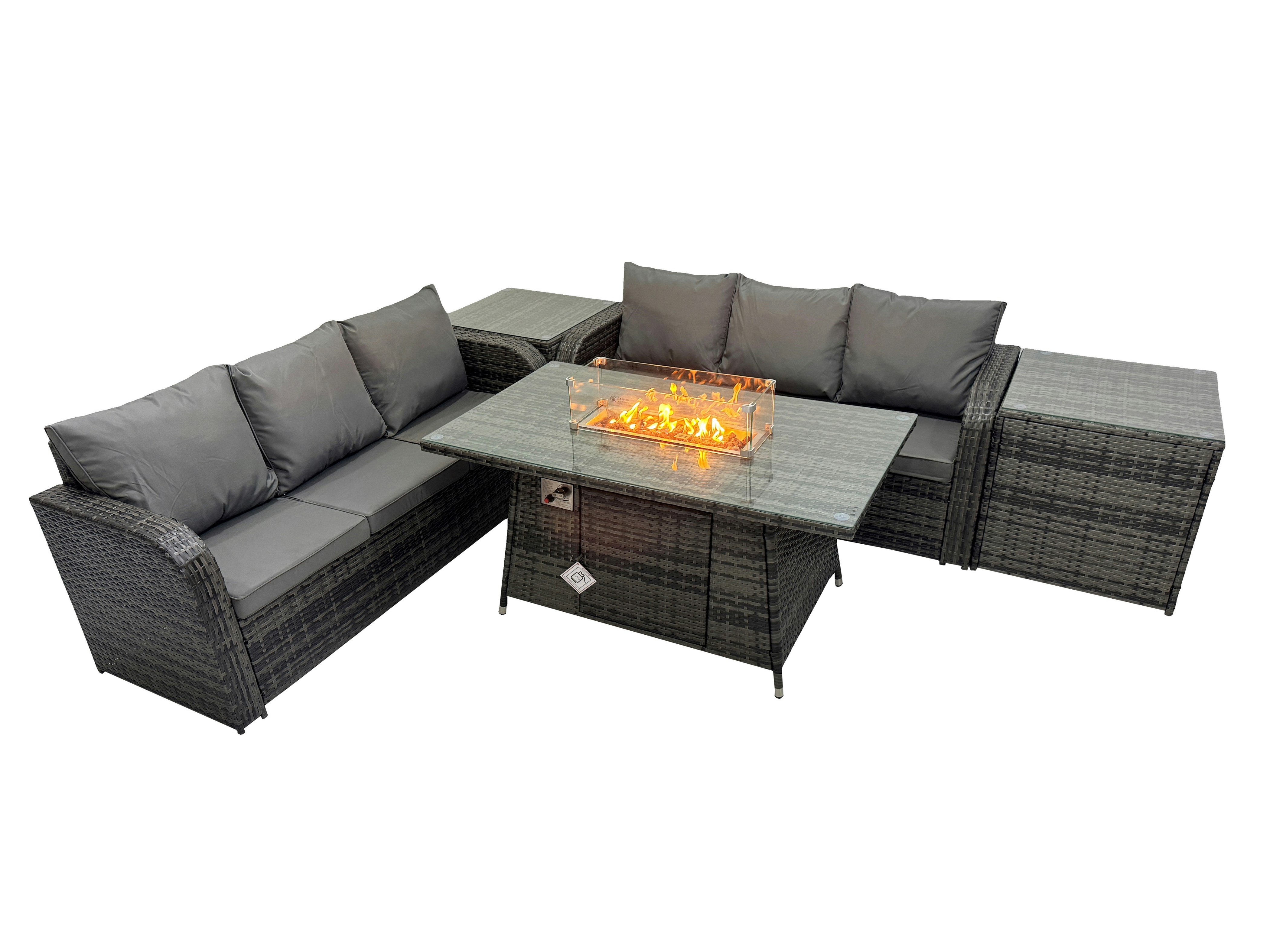 Fimous Dark/Grey Garden Outdoor Rattan Furniture Set Rattan 3 Seater Sofa With 2 Side Table Mixed