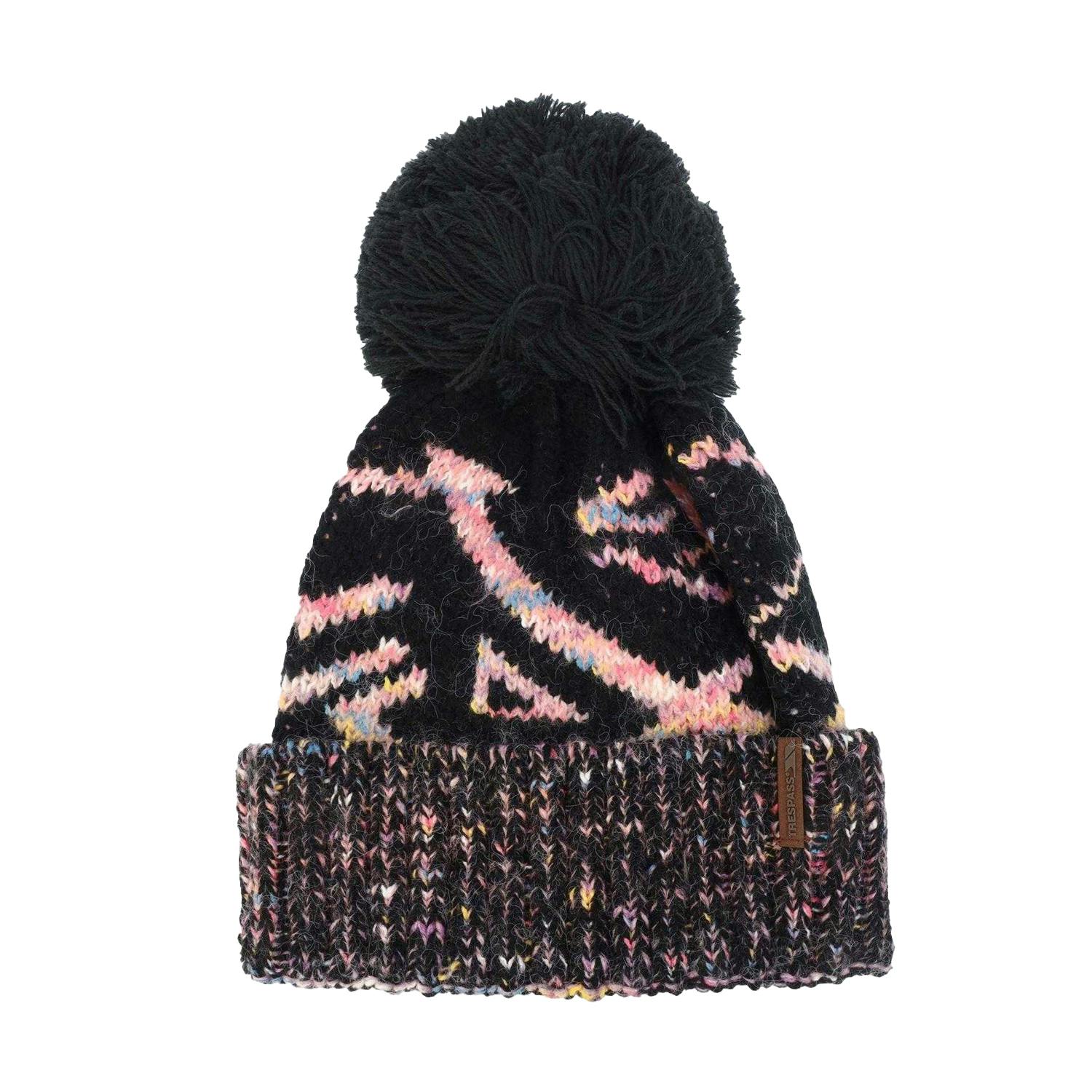 Trespass Women's Black Diandra Colour Block Knitted Pom Pom Beanie - One Size