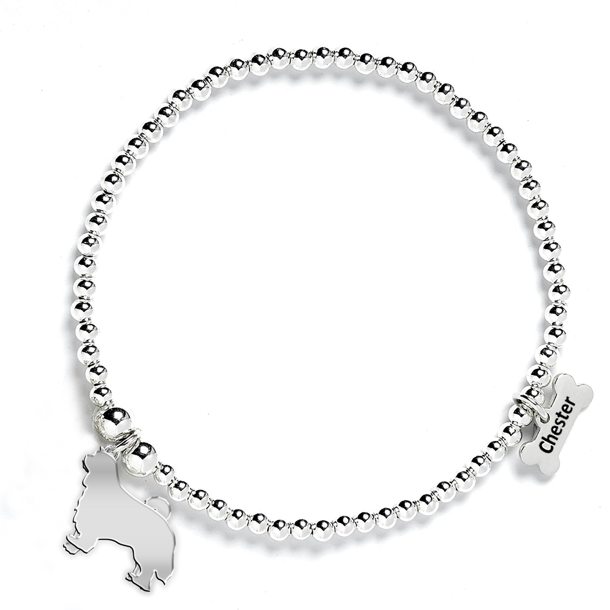 Mylee London Silver Shiba Inu Silhouette Ball Bead Bracelet - Personalised - Yes