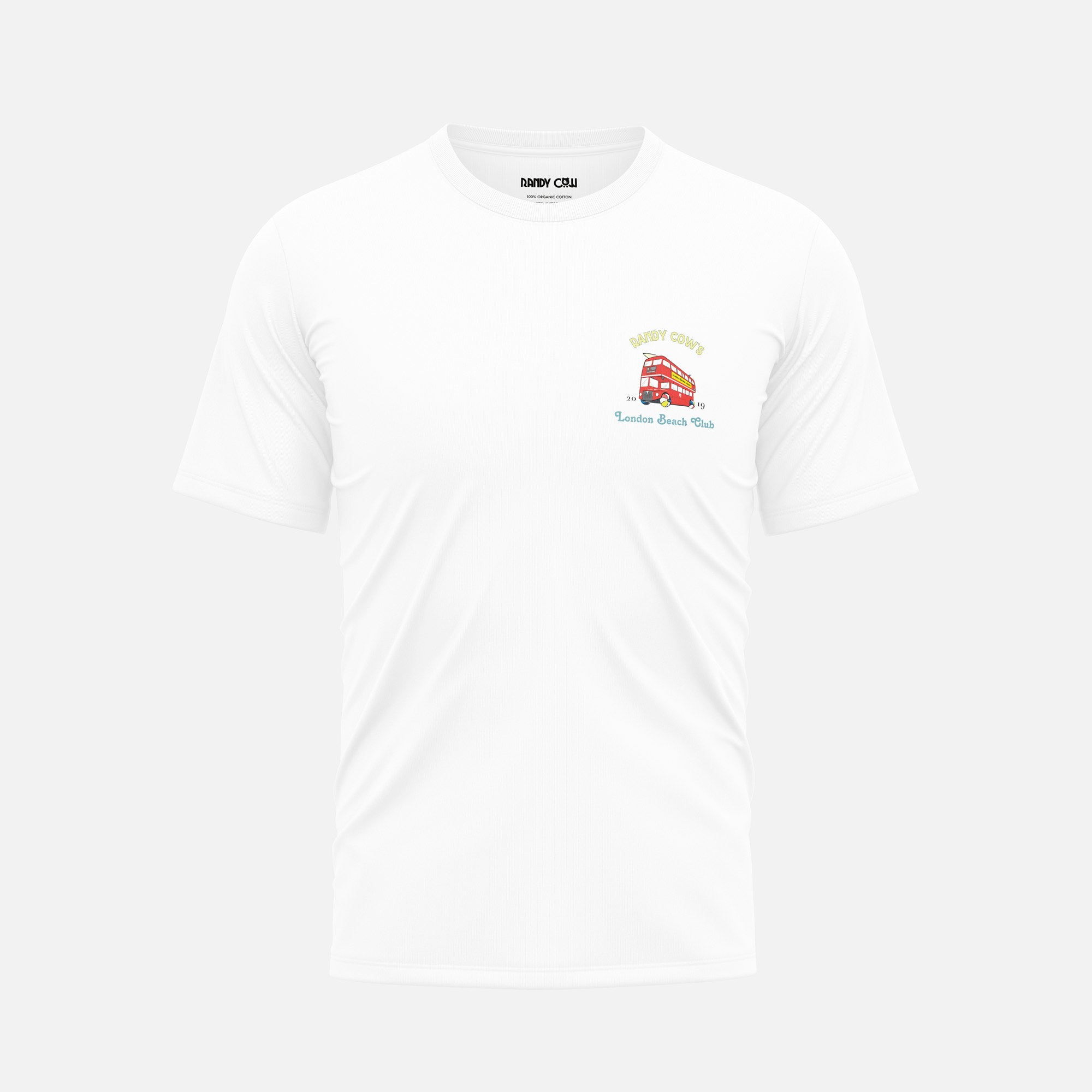 Randy Cow White London Beach Club Bus Club Logo - Organic Cotton T-Shirt - 5