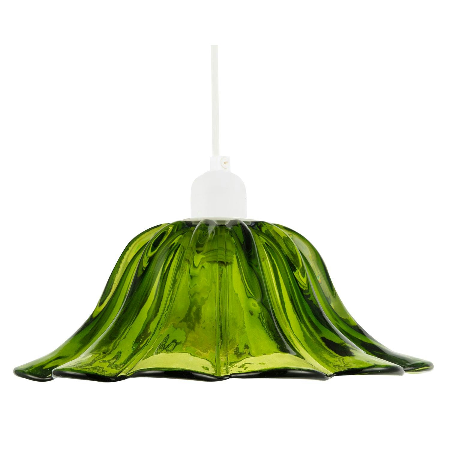 Happy Homewares Unisex Green Modern Scallop Moulded Glass Pendant Light Shade In Deep Forest - Image 2