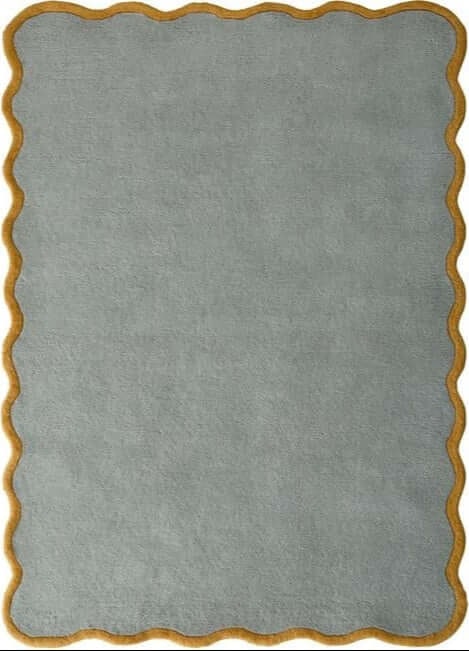 Rackhams Blue Wool Scalloped Duck Egg Rug Bordered Design - 200X290 Cm