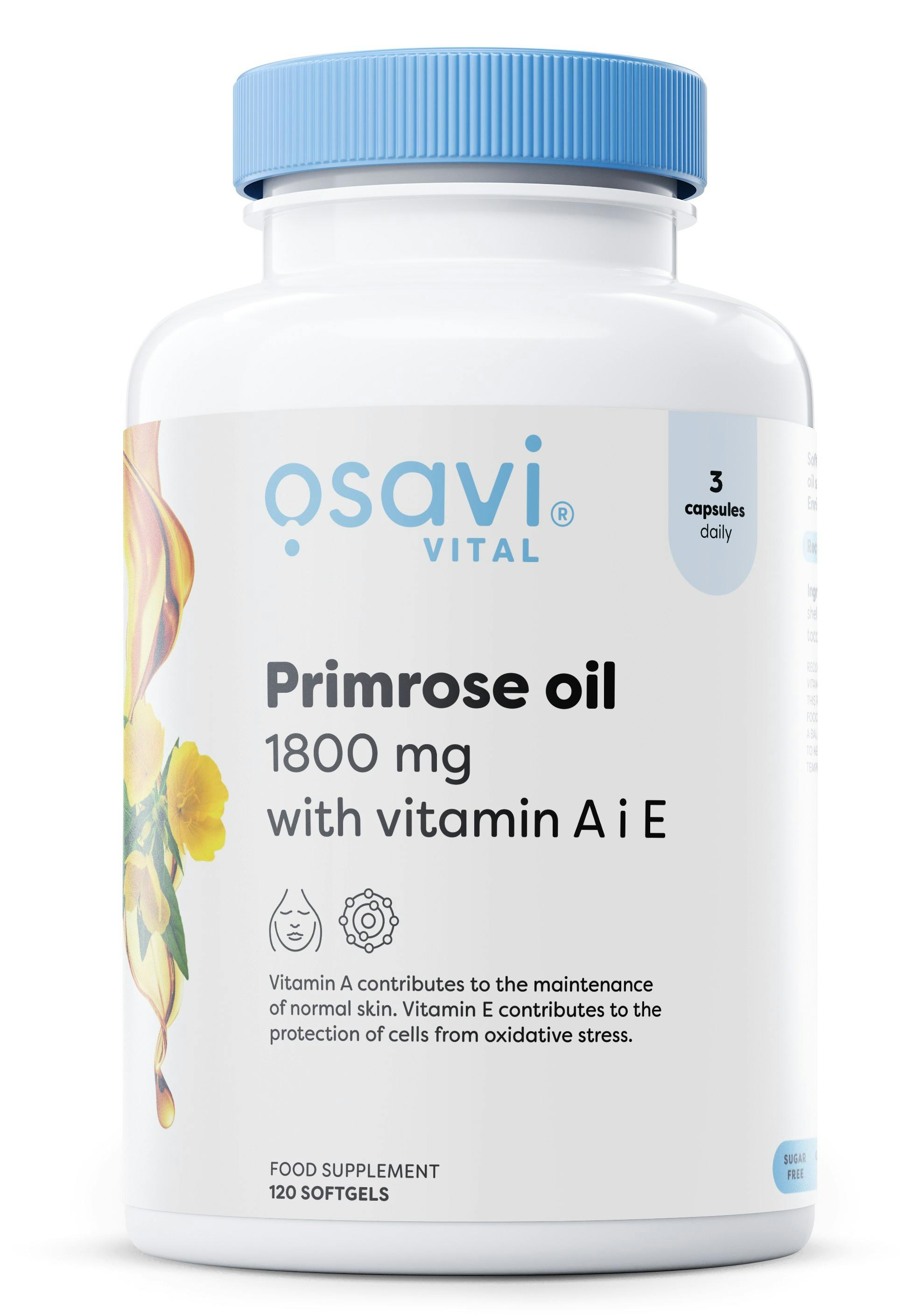 Osavi Primrose Oil With Vitamin A & E 1800Mg 120 Softgels - Image 7