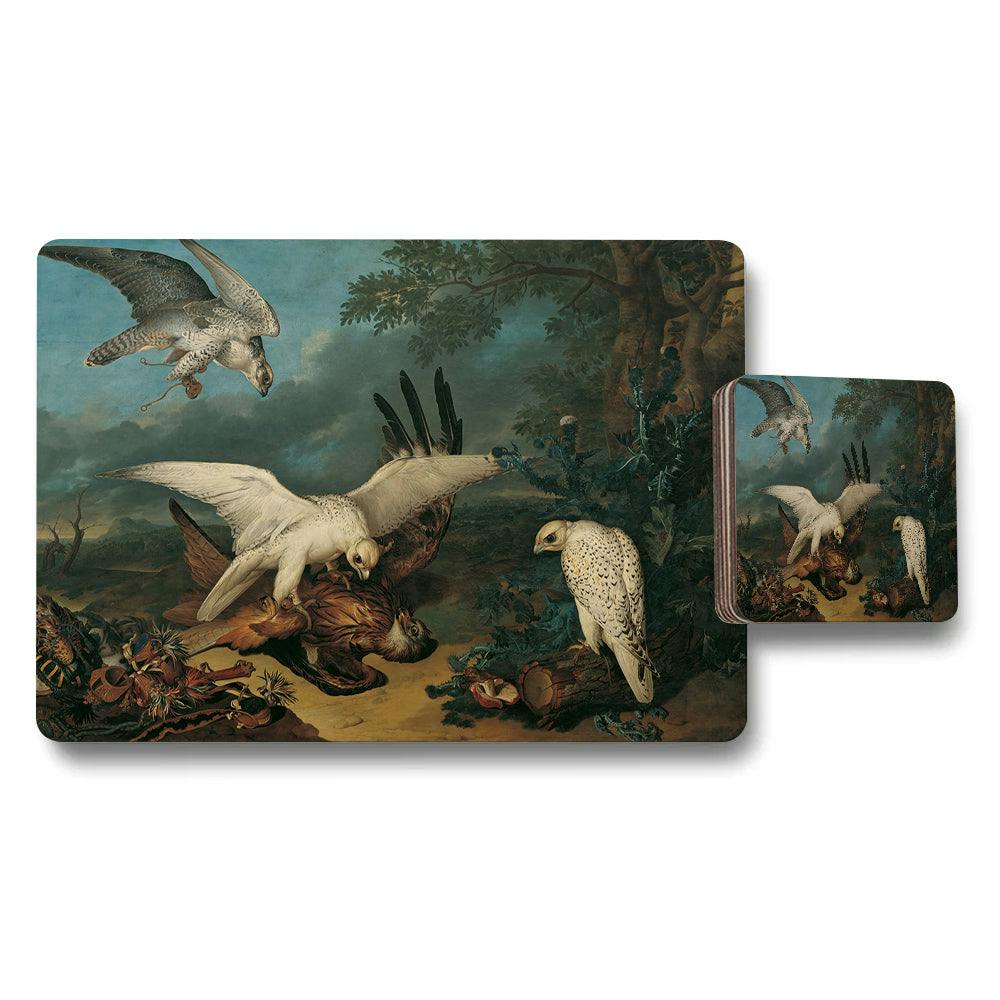 Rackhams Vintage Bird Artwork Placemat And Coaster Set For Dining Table