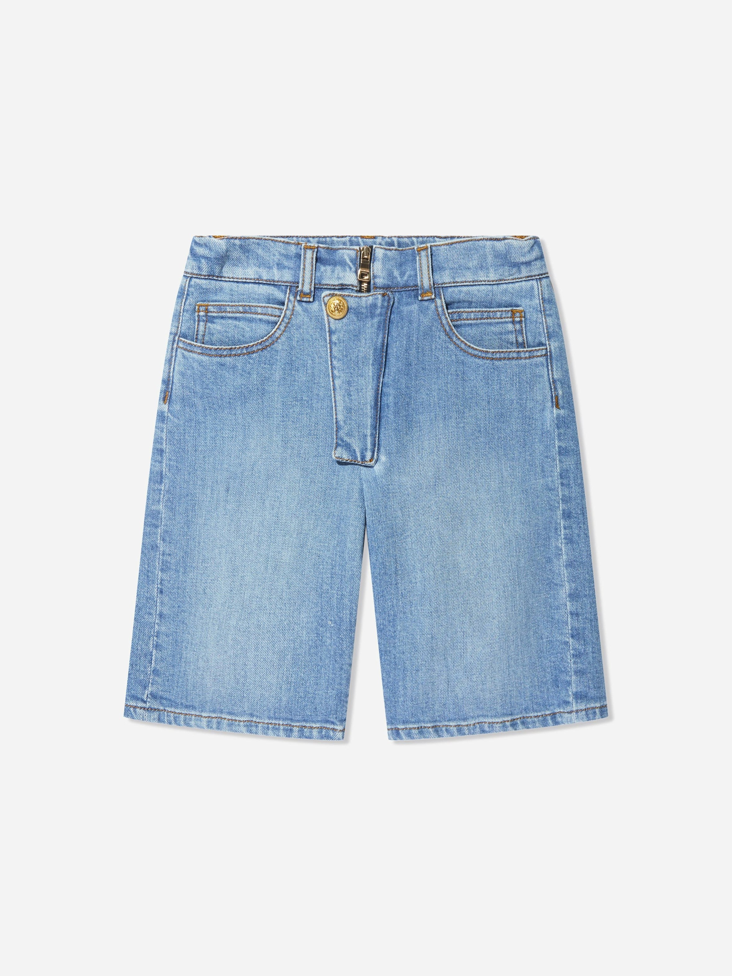 Balmain Boys Blue Denim Shorts In - 13 Yrs