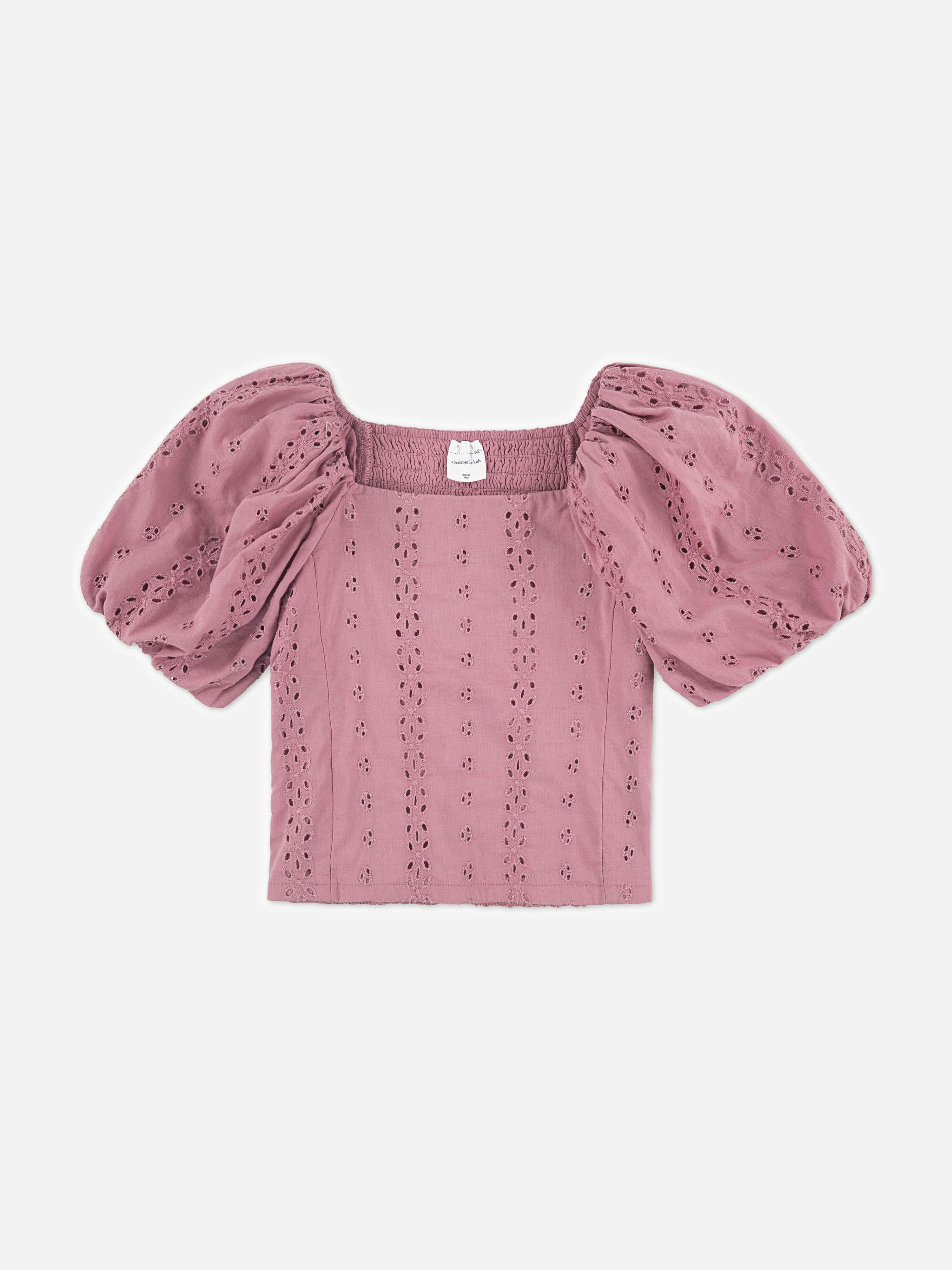 Abercrombie & Fitch Girls Pink Puff Sleeve Eyelet Top In - 15 - 16 Yrs