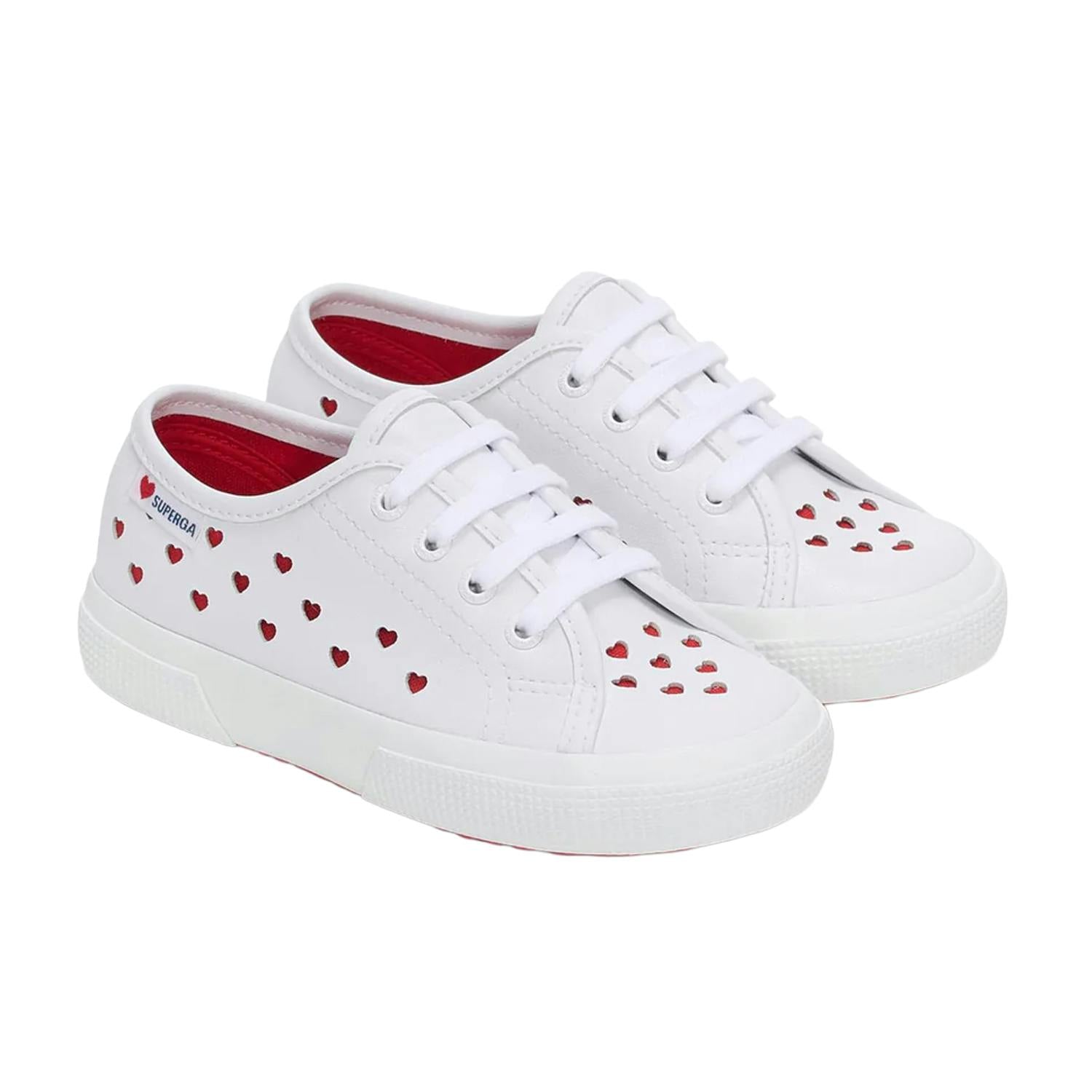 Superga White/Red Kids 3750 Hearts Vegan Trainers - 6 Uk Child - 100% Mixed