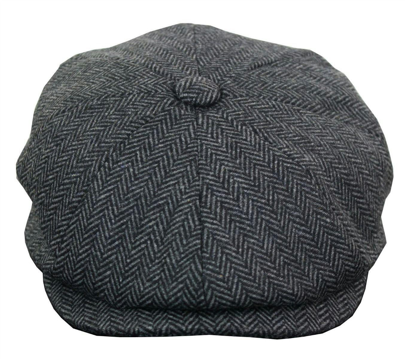 Infinity Leather Men's Peaky Blinders Tweed Gatsby Hat - Charcoal - 2XL