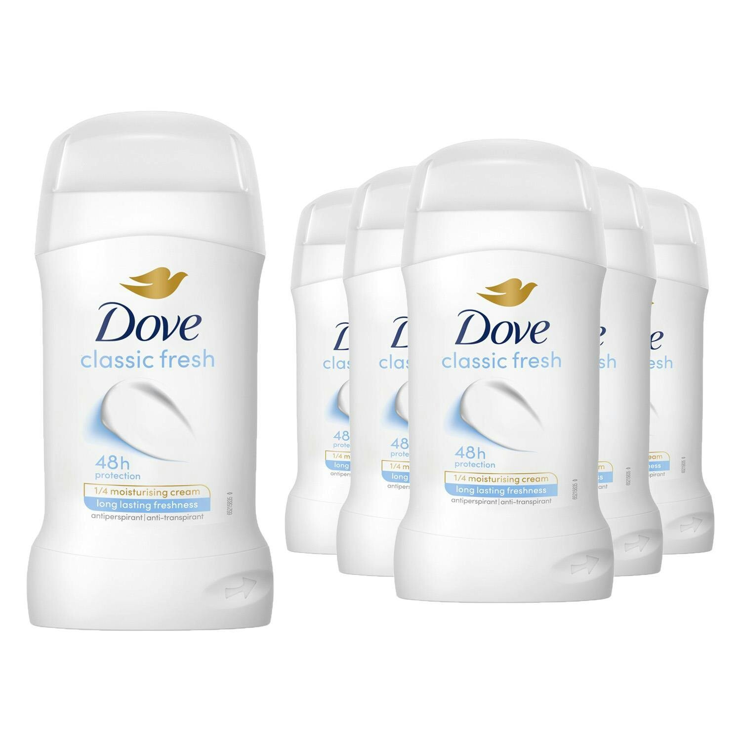 Dove Women's Cream Classic Fresh Anti-Perspirant Deo Stick 50Ml 6 Pack, 48H Sweat Protection