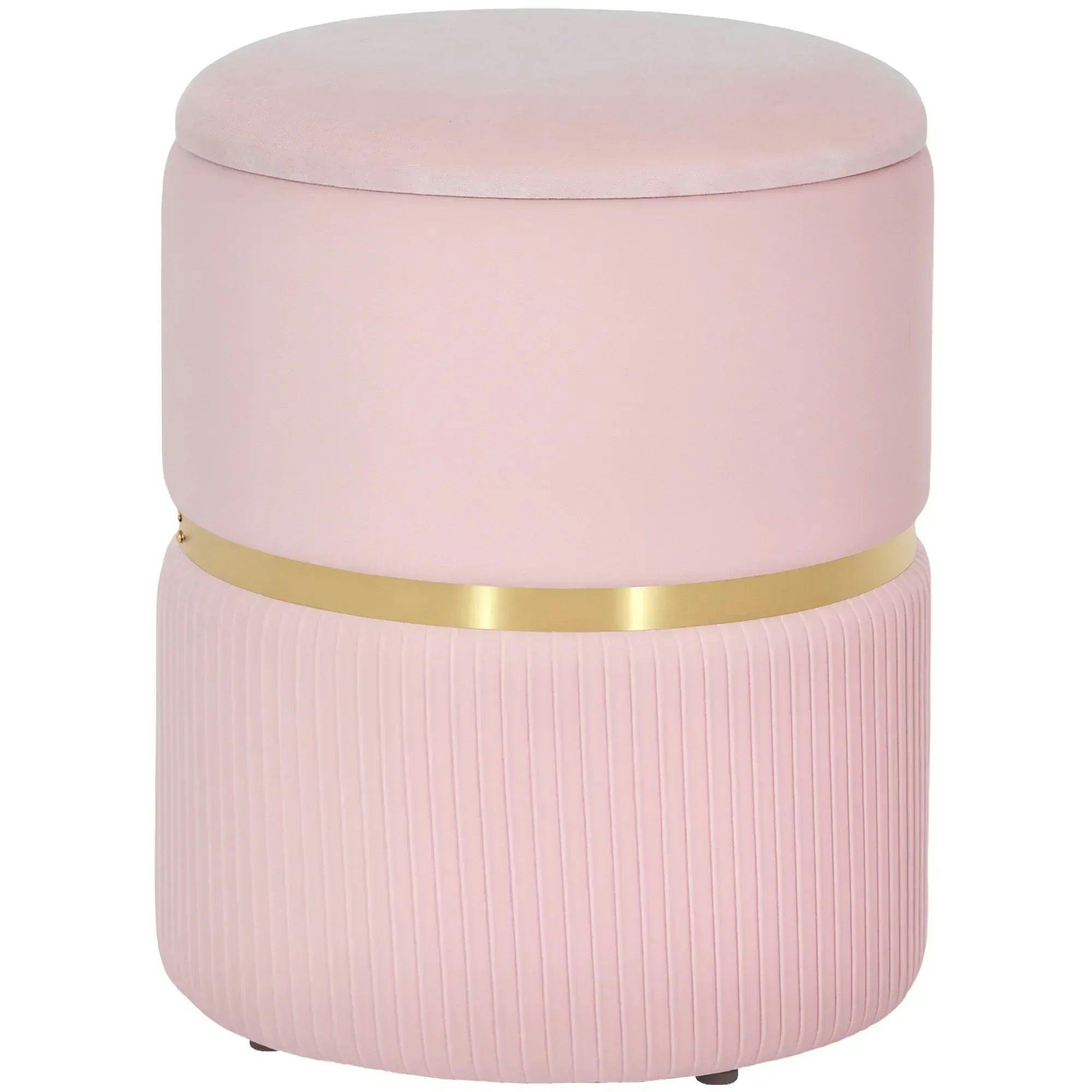 Rackhams Pink Round Pouffe Storage Footstool With Hidden Space - Polyester - 36 X 36 X 44 Cm - Storage Stool - Image 4