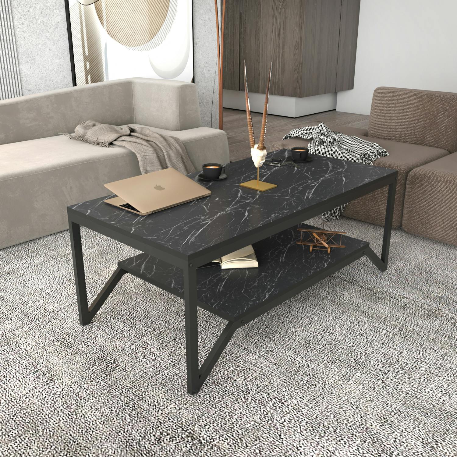 Decorotika Black Flora 120 Cm Coffee And Cocktail Table - Bendire